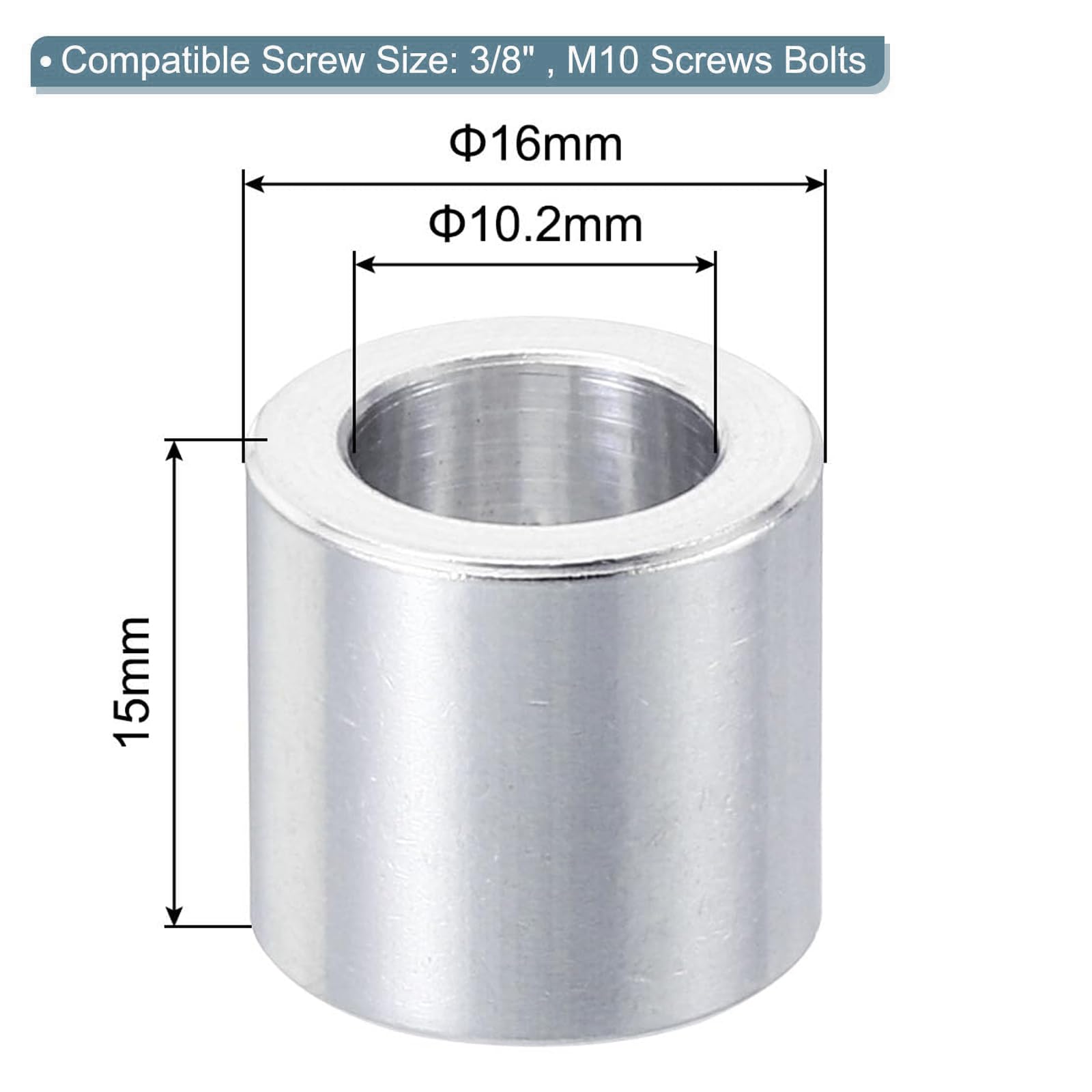 TOP-VIGOR 10Pcs M10 Aluminum Spacer, 10.2mm ID x 16mm OD x 15mm Length Metal Spacer - Image 2