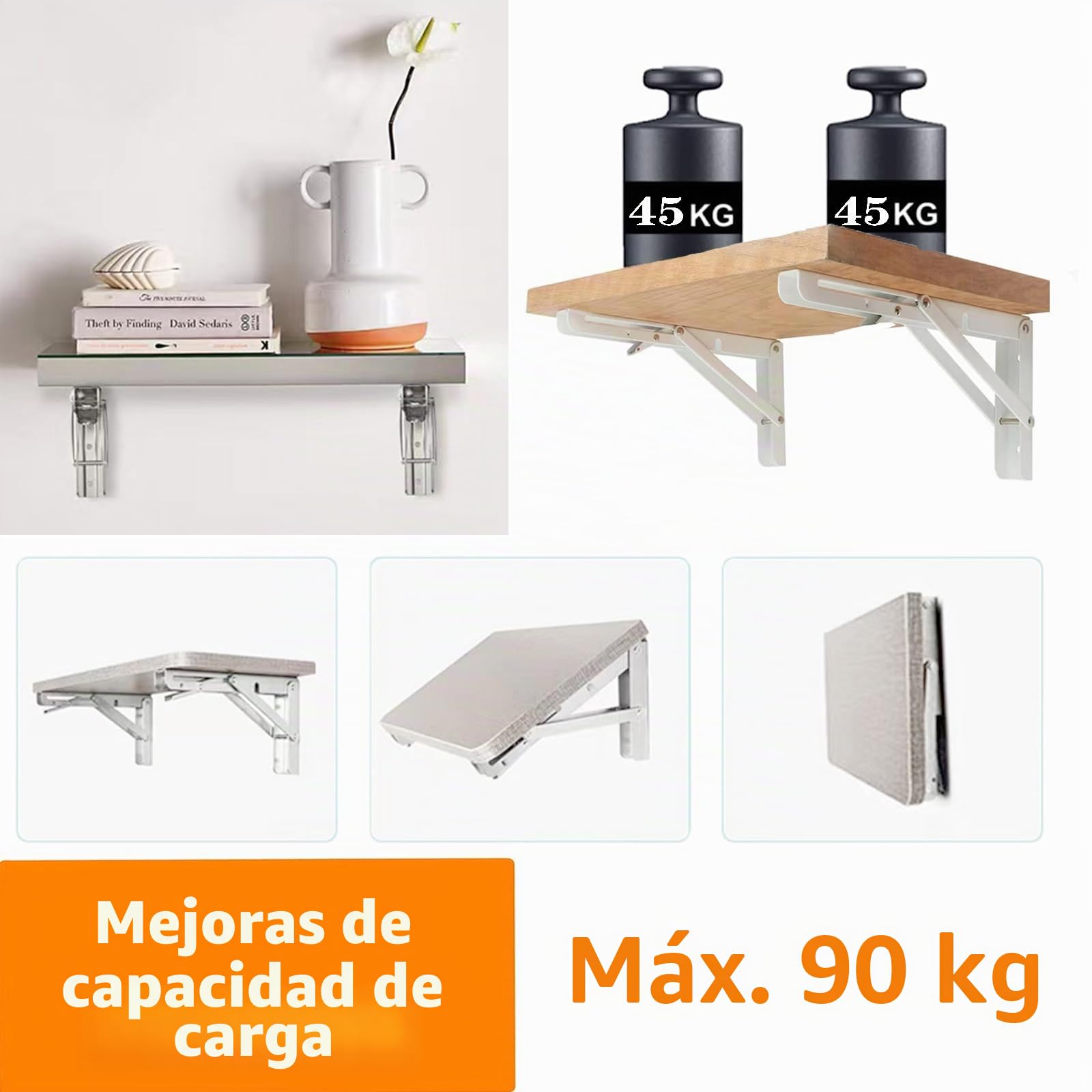 400mm Escuadras Abatibles, 2Pcs Bisagra Mesa Abatible Escuadras para Estanterias, Bisagras Mesa Plegable Inoxidable, Soporte Estantería Plegable, Pared Soporte de Estante, Carga: 90KG.
