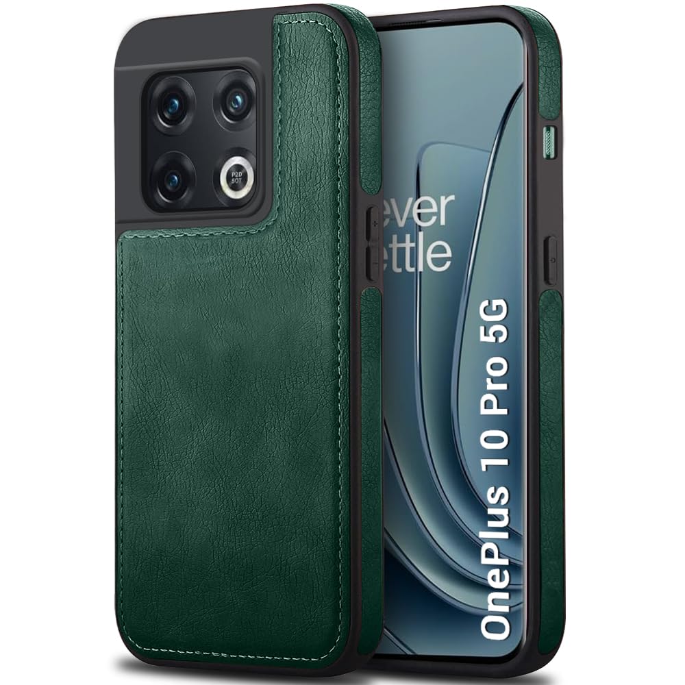 TheGiftKart Genuine Leather Finish Back Cover Case for OnePlus 10 Pro 5G | Shockproof Design | Raised Edges for Camera & Screen Protection | Stunning Minimalist Design Back Case Cover (Green)-image-24