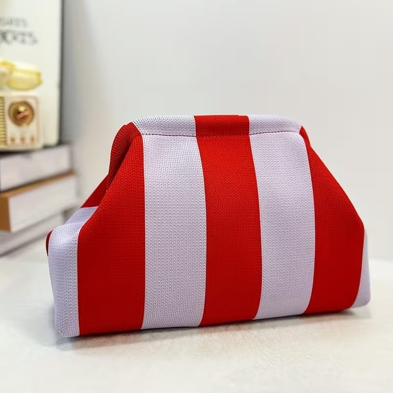 Image of Kawn Women's Striped Crochet Clutch Purse | Woven Handcrafted Shoulder Handbag | Kiss-Lock Dumpling Style Evening Clutch for Daily Use & Outings