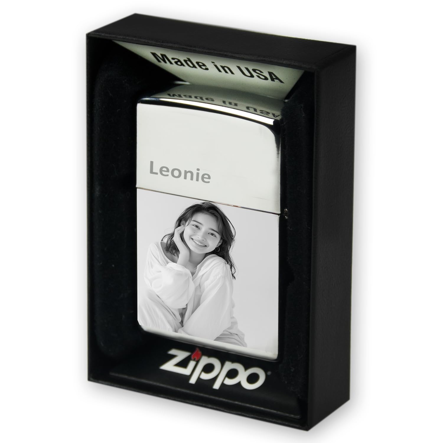 Contento | Zippo Feuerzeug mit Gravur | Personalisiertes Sturmfeuerzeug mit Foto und Text Gravur, Geschenkidee, Vatertag | Sturmfeuerzeug mit Deinem Foto und Wunschtext | Chrom Exklusives Zippo