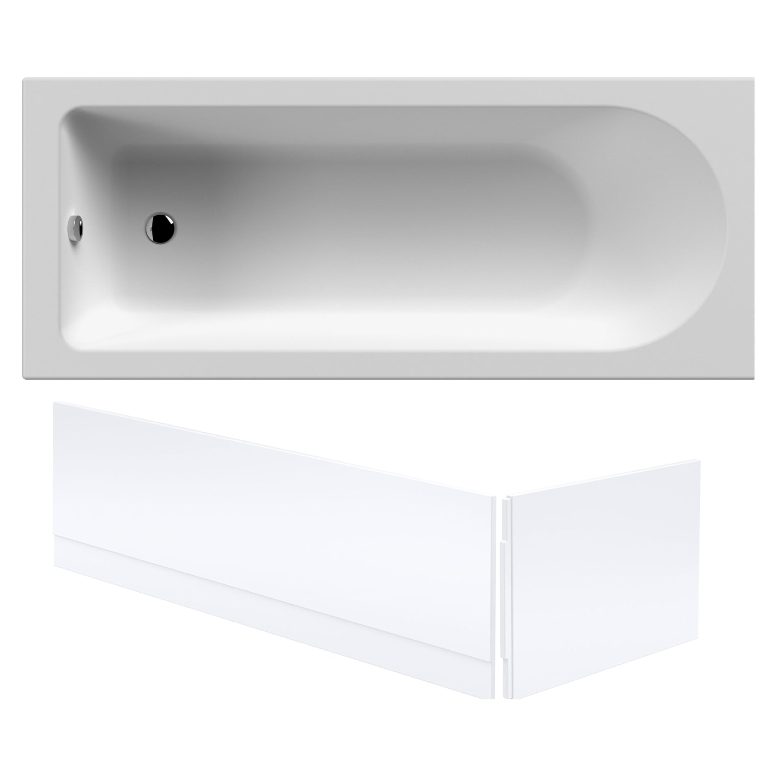 Balterley White 1700 X 700Mm Round Shower Bath With Leg Set & Front & End Bath Panels, Straight Single Ended Gloss Soaking Bathtubs, Acrylic Baths For Bathrooms, Rectangular Soaking Bathtub