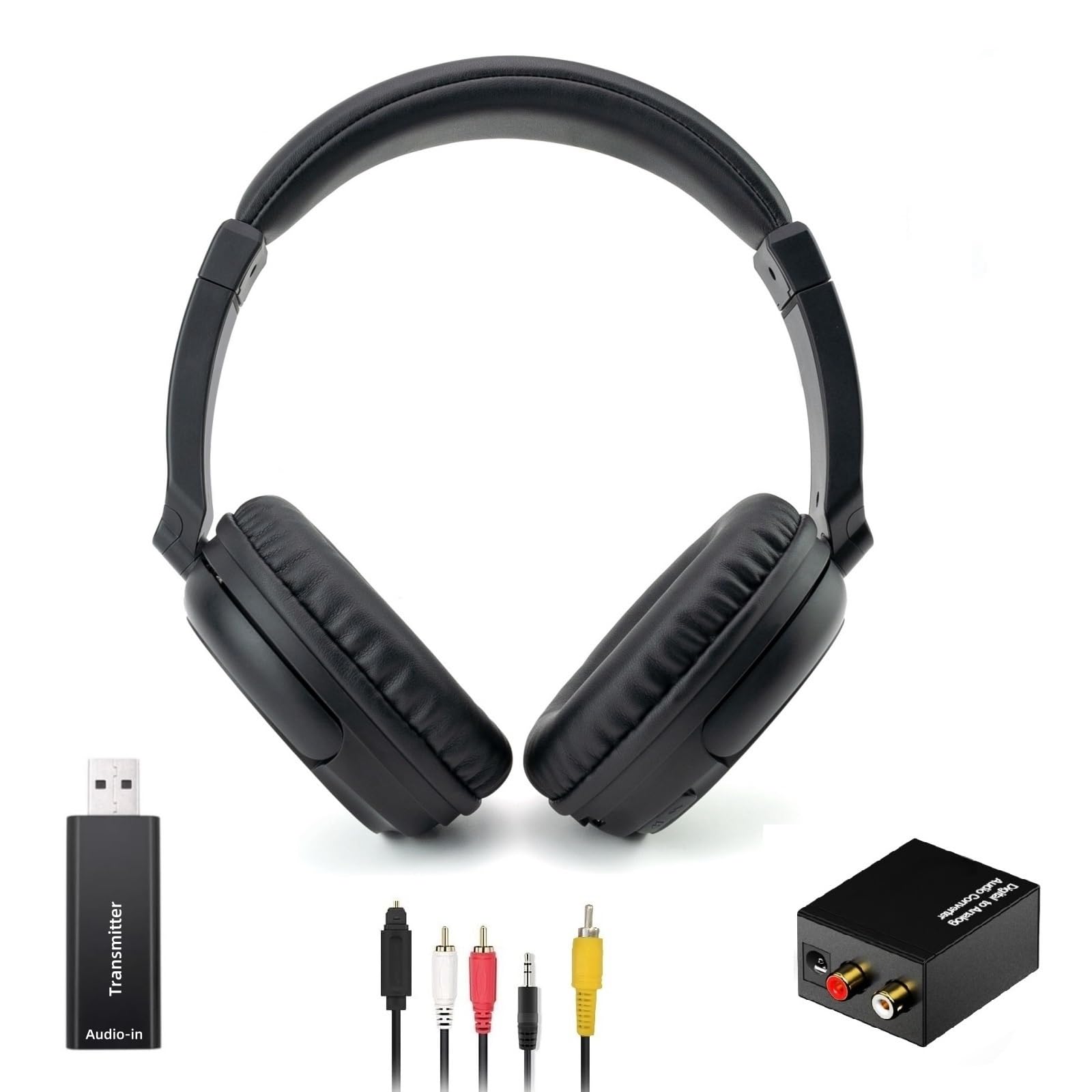 Cuffie TV Senza Fili con Trasmettitore USB per Anziani, Bluetooth Cuffie Over-Ear, Batteria 30 Ore, Archetto Retrattile Ultra Leggero Cuffie Senza Fili, Supporto Uscita Audio Coassiale Ottica RCA USB