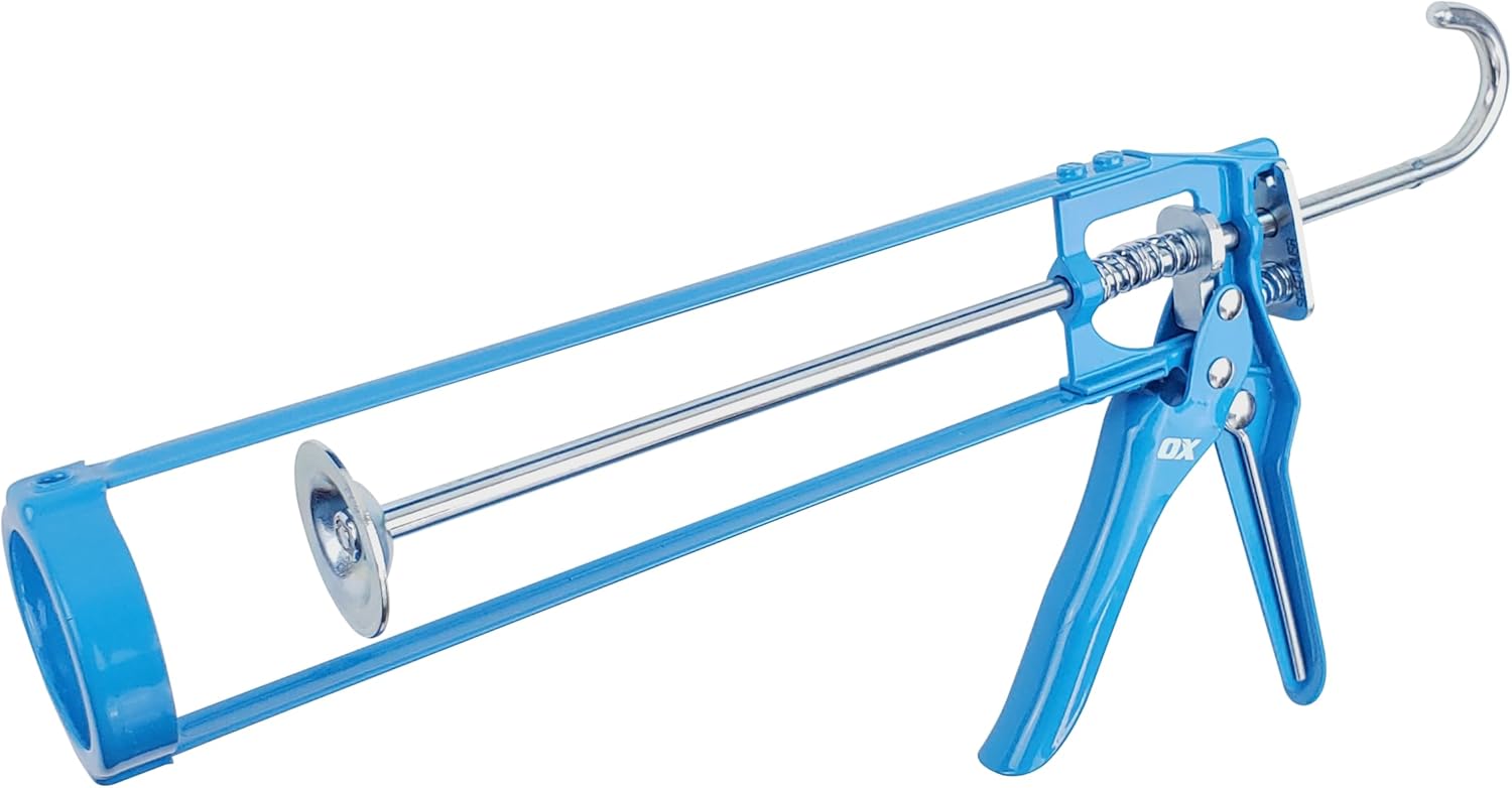 OX Tools Rodless Caulk Gun - 7:1 Thrust Ratio, Foldable Belt Clip, Patented Design, Compact for Tight Spaces, Reinforced Carriage, Glass Filled Nylon Handle, 13 1/2" Length, 10 oz Capacity…