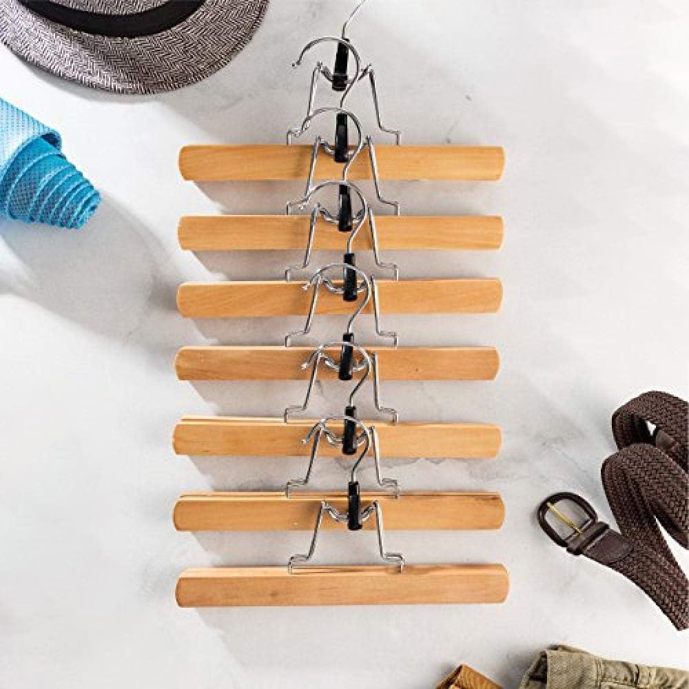 Genérico Percha Madera Maciza Antideslizante, Gancho Giratorio 360° | Diseño Con Clip Antideslizante, Madera Lacada Transparente Con Baño De Cromo, Apto Para Armarios (Natural Wood)