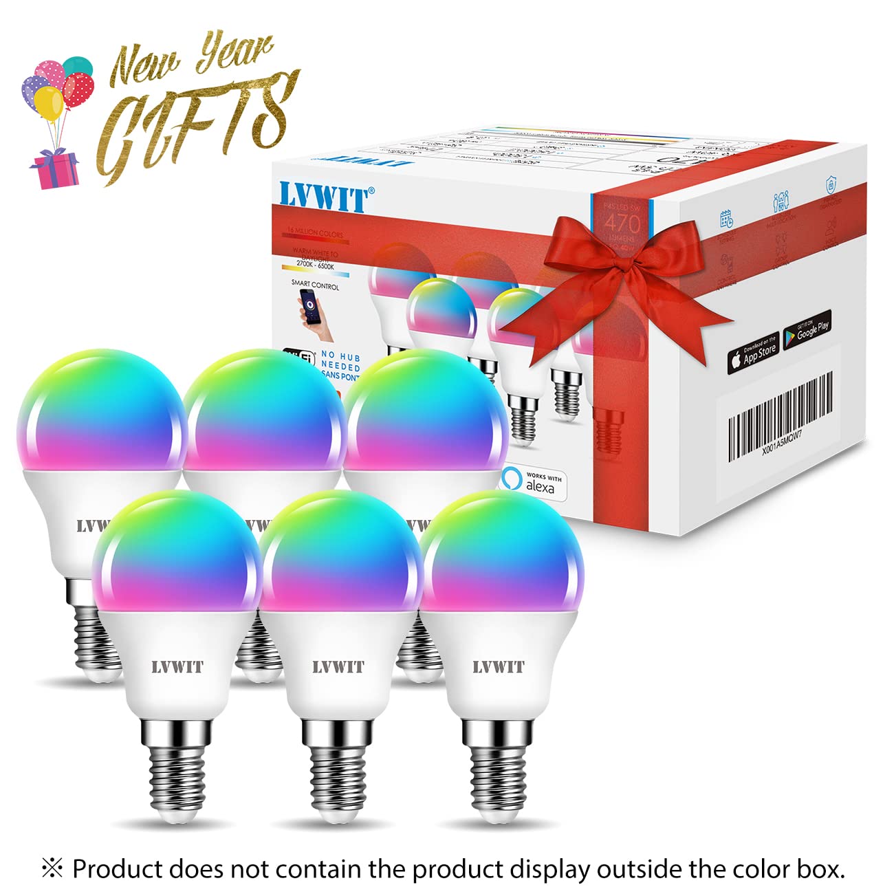 LVWIT Bombillas Inteligente E14, Compatible con Alexa, Google Home Assistant y Smart Life/Tuya App, Bombilla Wi-Fi Golf 5W 470 Lm, Lámpara Regulable LED P45 equivalente a 40W - 6 Unidades.