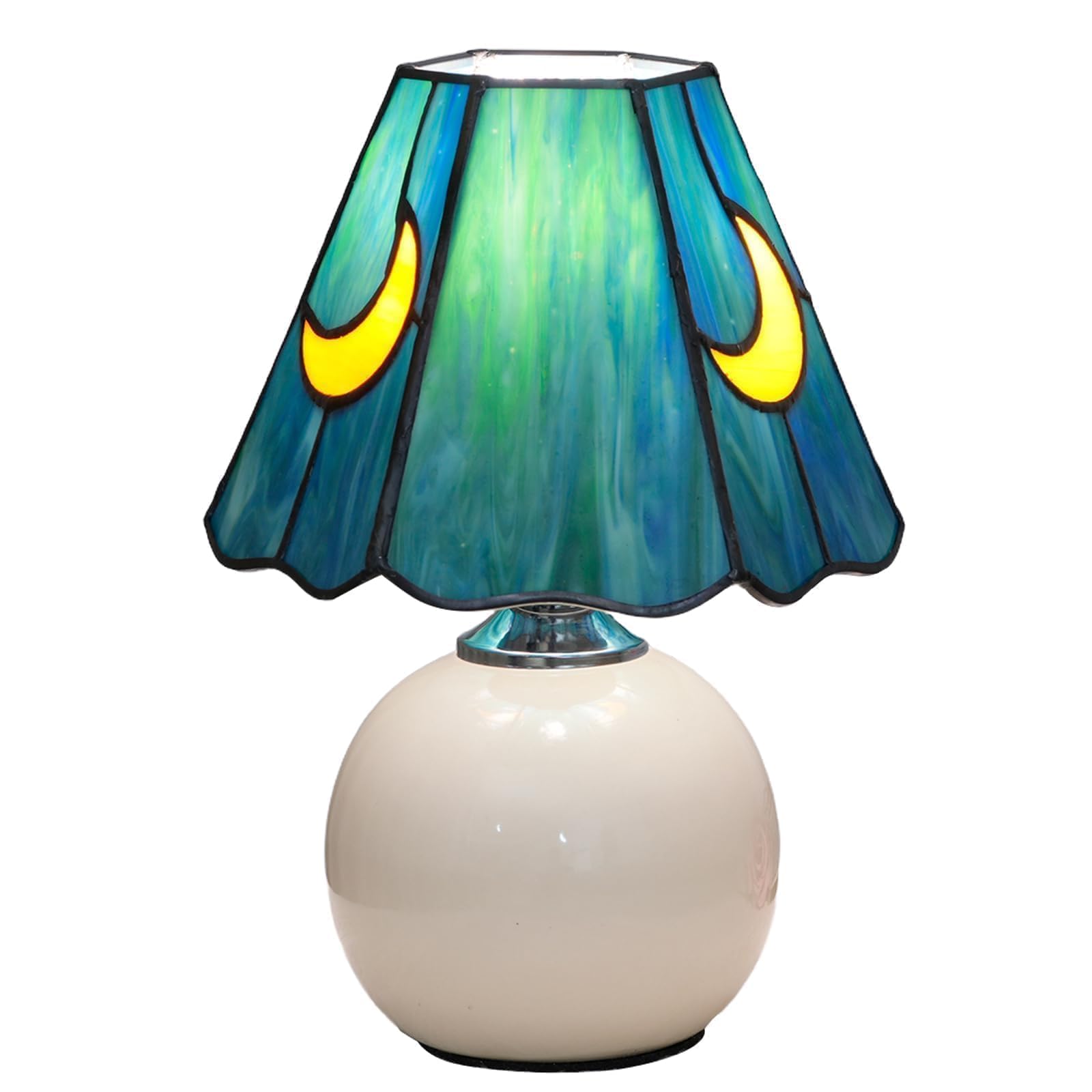 Tiffany-Lampe, Buntglas-Tischlampe, Pilz, Mond, niedlich, klein, Nachttischlampen für Wohnzimmer, Heimdekoration, einzigartige ästhetische Wohnzimmer-Dekoration, Mädchen, Meerblau