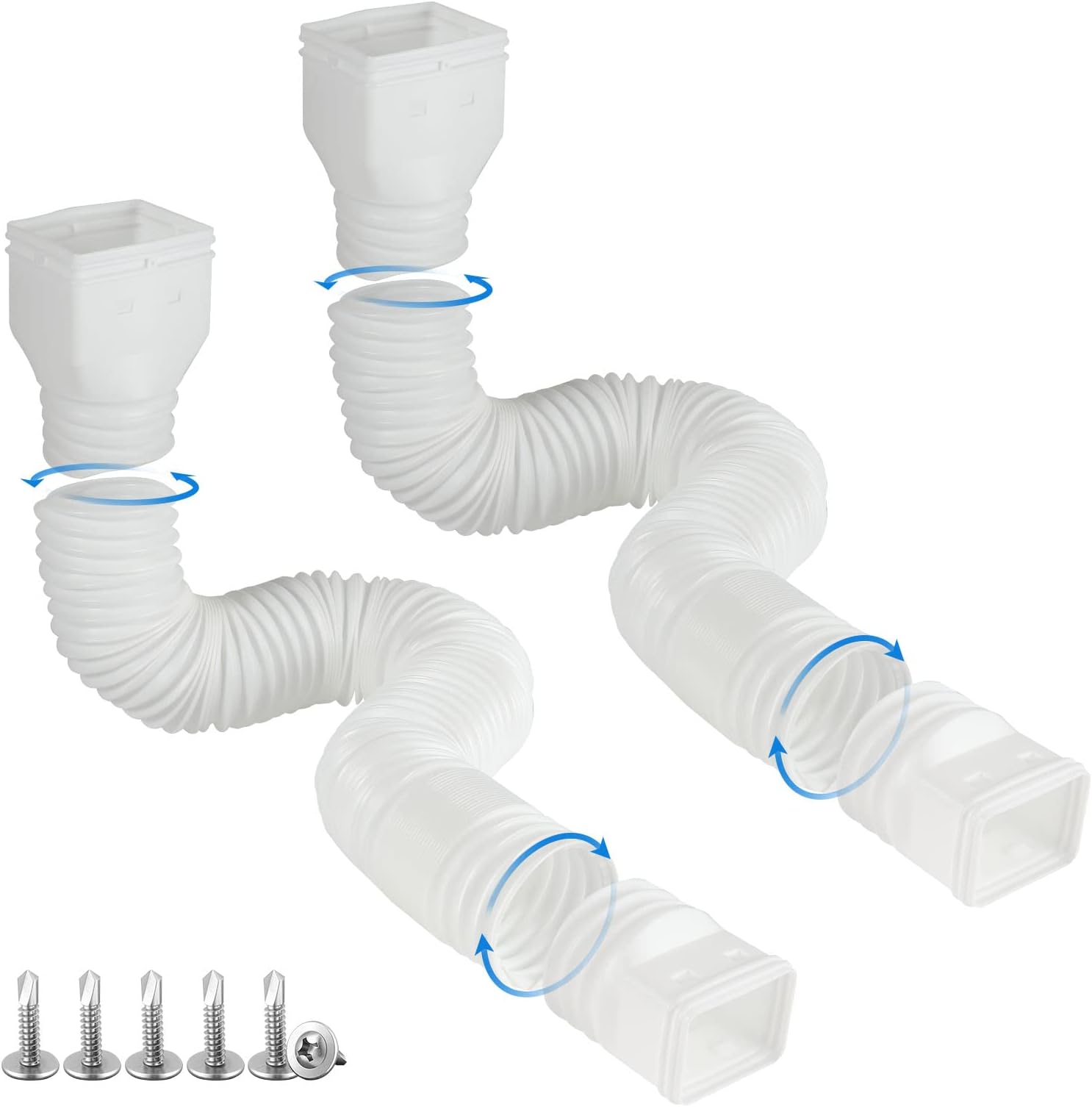 White 2-Pack Rain Gutter Downspout Extensions Flexible, Drain Downspout Extender,Down Spout Drain Extender, Gutter Connector Rainwater Drainage,Extendable from 21 to 58 Inches.