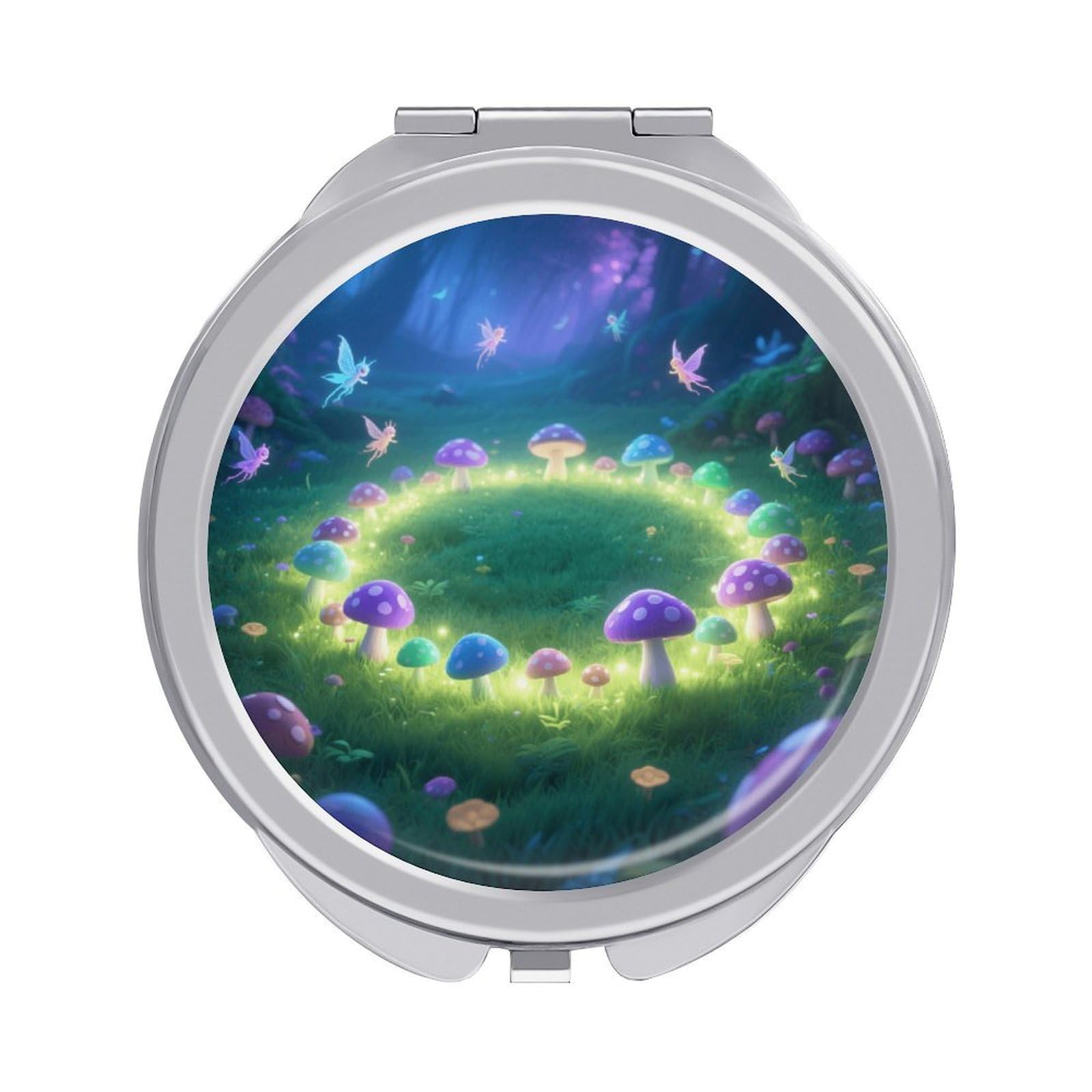 Fekiloot Style Mysterious Grassland Travel Makeup Mirror Handheld Compact Mirror Portable Pocket Mirror Double-Sided 1X/2X Magnifying For Handbag And Purses