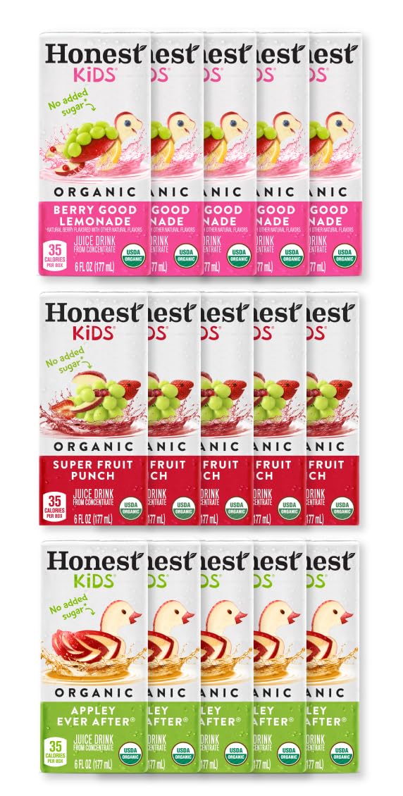 Honest Kids Organic Juice Box Drink, Variety Pack 6 Fl oz. boxes (Pack of 15)