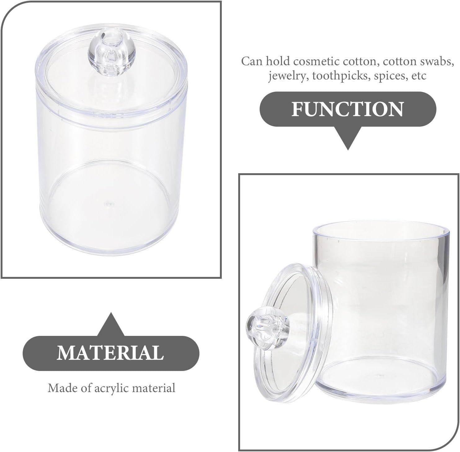 Cabilock Acrylic Cotton Pad Holder with Lid Clear Cotton Swab Storage Box for Bathroom Vanity Dustproof Makeup Remover Pad Organizer 3.93 X 2.75 X 2.75 in 2-pack