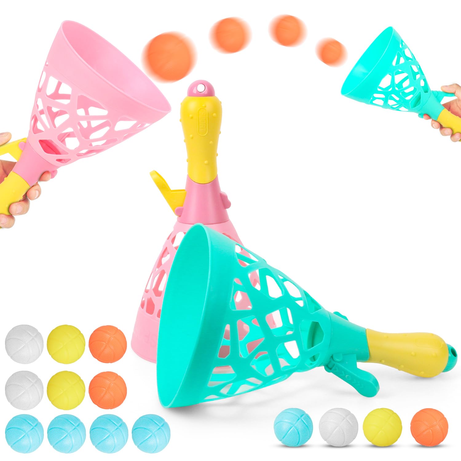 Dncvb Click and Catch Ball Game with 2 Launch Baskets and 10 Balls Pop and Catch Ball Kids Launch Basket Game Outdoor Indoor Activities for Kids, Outdoor Garden