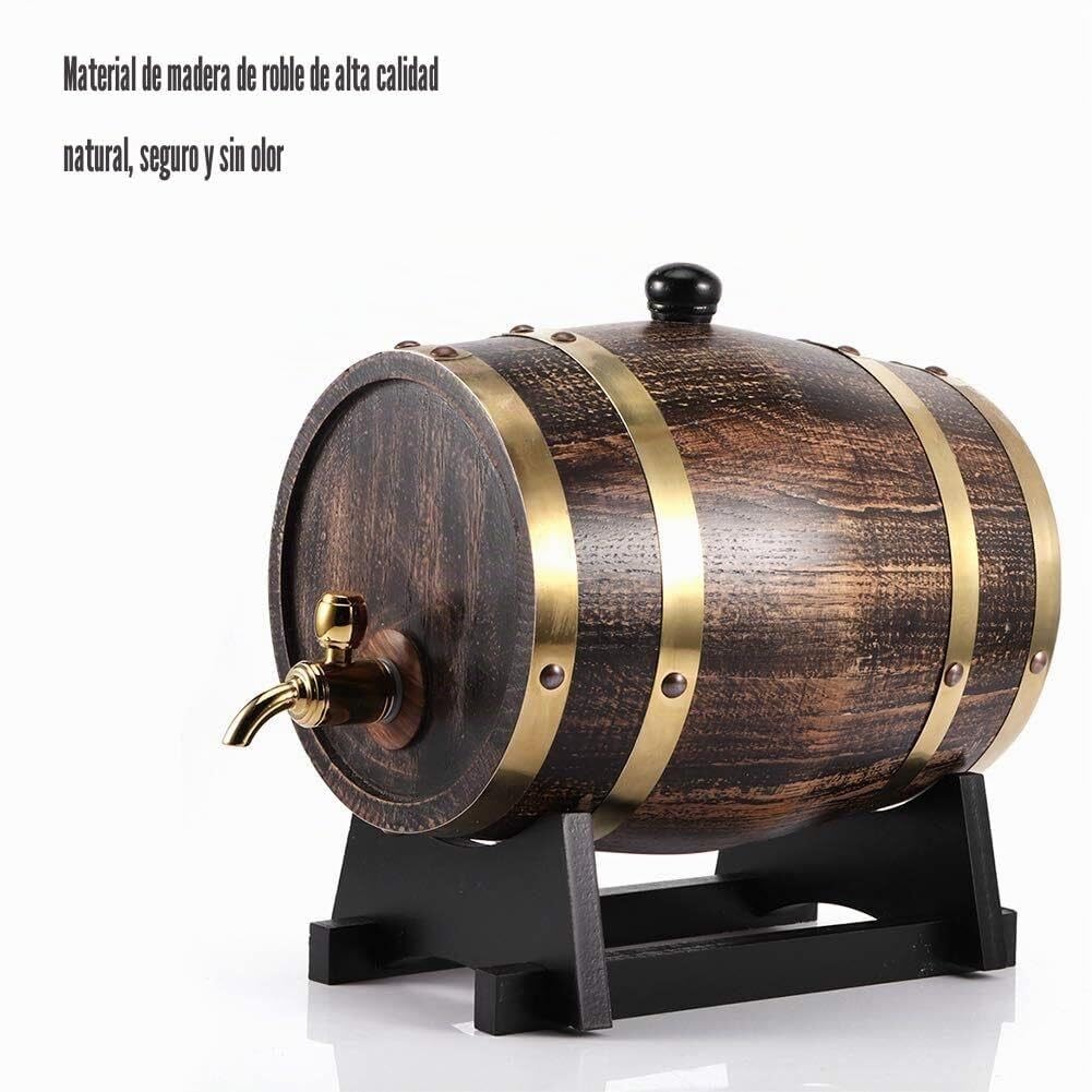 Barril de Roble Americano 3L Vino Whisky con Grifo y Soporte Negro
