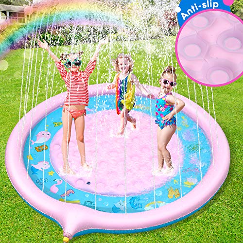 Sprinkler for Kids, Upgraded Non-Slip Splash Pad 70” Children’s Sprinkler Pool Extra Large Inflatable Baby Wading Pool Summer Outdoor Water Toys Fun Backyard Fountain Play Mat for Alphabet Learning