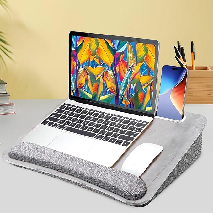 Portable Lap Laptop Desk with Pillow Cushion | Anti-Slip Strip & Storage Function for Home Office Students Use as Computer Laptop Stand, Book Tablet (Gray) Portable Lap Laptop Desk with Pillow Cushion | Anti-Slip Strip & Storage Function for Home Office Students Use as Computer Laptop Stand, Book Tablet (Gray)