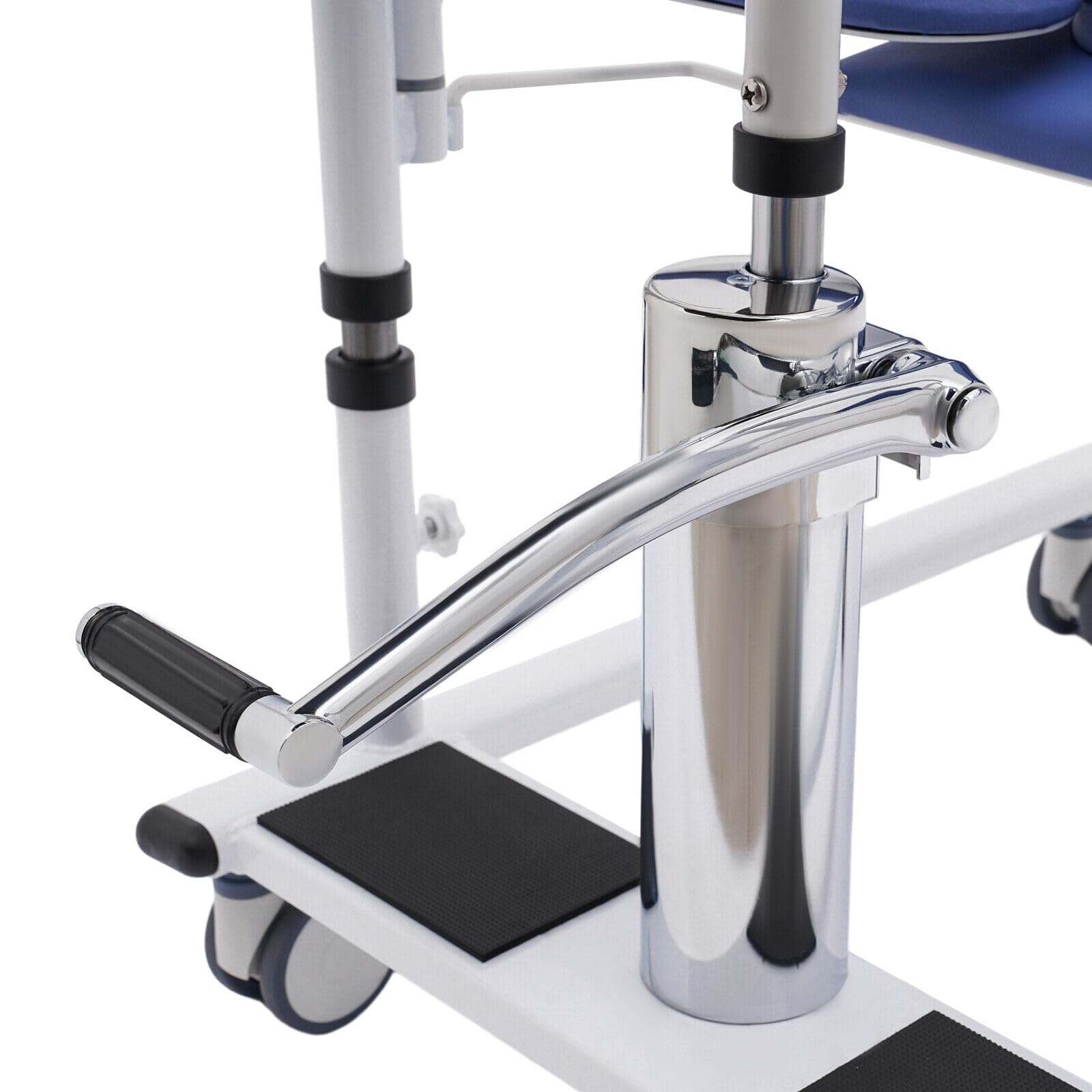 Silla elevadora portátil para personas mayores, ayuda de transferencia, silla de ducha multifuncional con asiento dividido de 180°, capacidad de carga de 150 kg, color azul