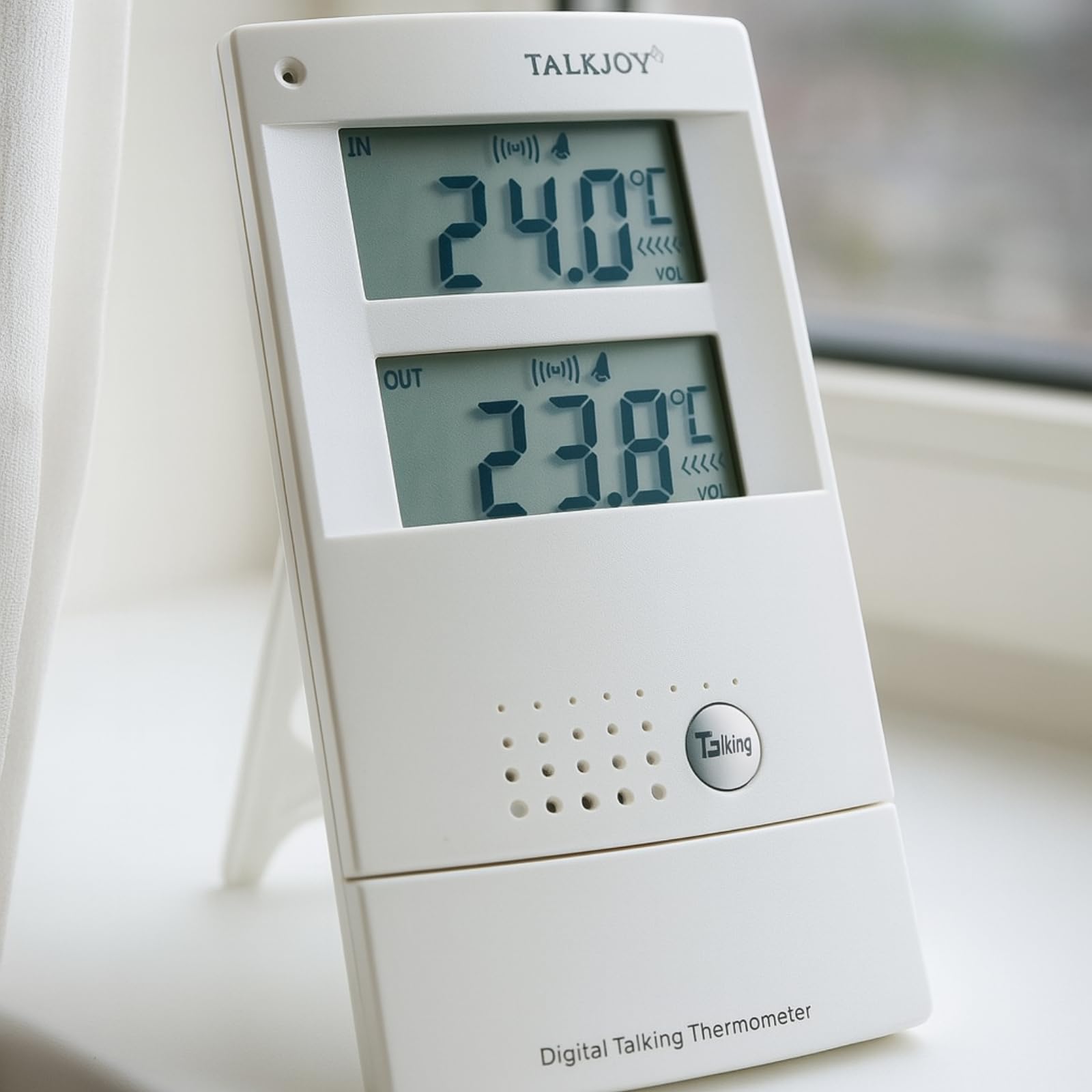 Profesjonalny termometr wewnętrzny i zewnętrzny, czujnik mrozu, czujnik wysokiej temperatury, pomiar temperatury, przycisk głosowy, niewidomy termometr stacja pogodowa (niemieckie wydanie głosowe)
