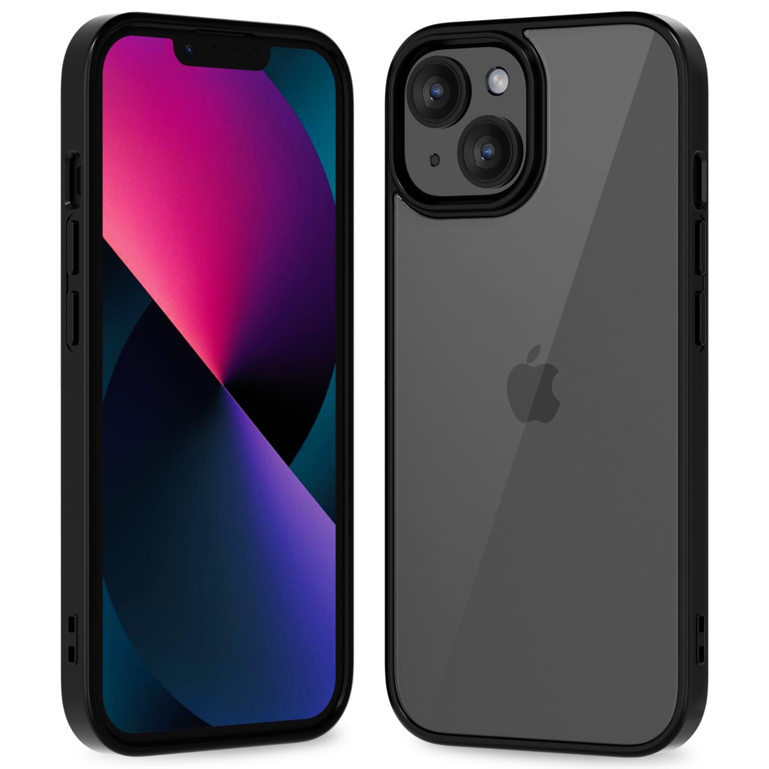 oakxco Thin Slim Clear case for iPhone 13 Mini, Transparent Hybrid Hard Shell Plastic & Soft Silicone Rubber Bumper, Non-Yellow Acrylic Protective Lightweight Cover for Women, Black