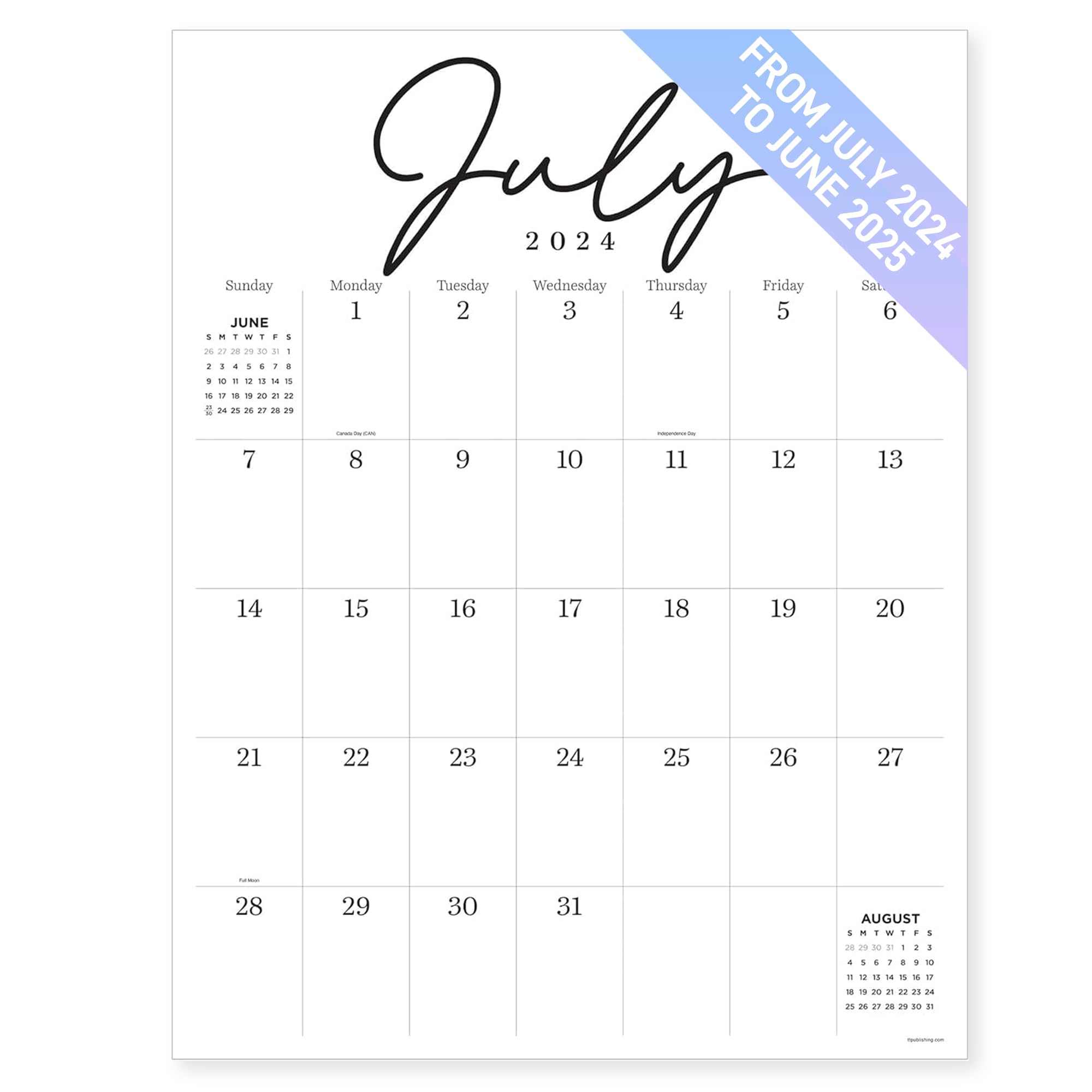 TF PUBLISHING July 2024 - June 2025 Large Art Poster Wall Calendar - 12 Month Academic Year Monthly Calendar for Desk or Hanging - Portrait Grids For Schedules - 17 in x 22 in