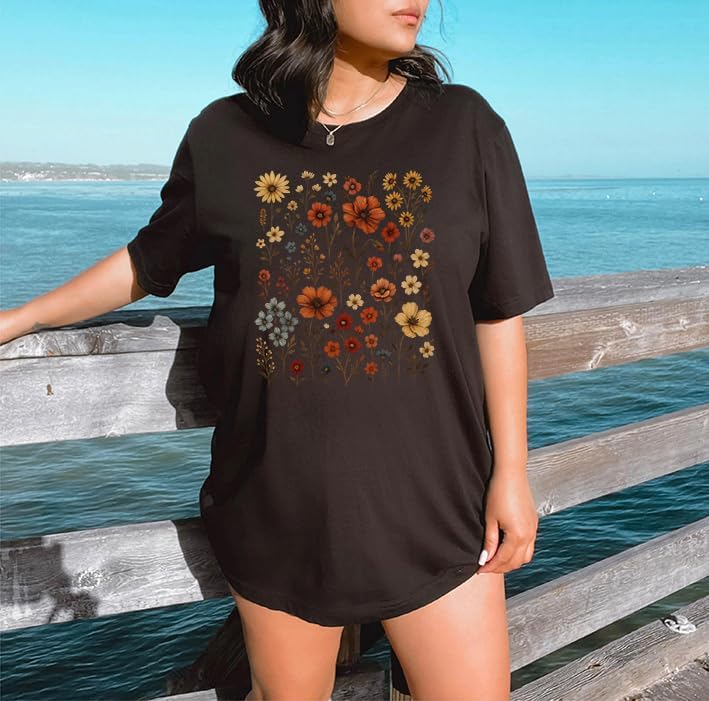 Floral Graphic Tees for Women Boho Women's Vintage Floral Tops Wildflower Short Sleeve Casual T-Shirts Ladies Shirt - Image 4