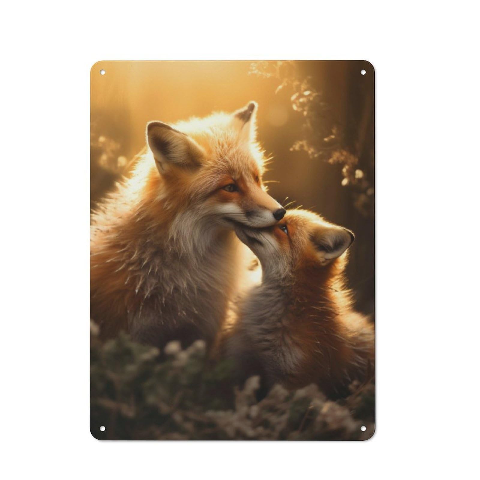 Metal Plaque 40x30cm with Love Couple Romance Foxes for Hallway Wall, Retro Decor, for Themed Interiors in Hallways And Entrance Areas