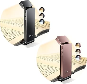 86lux Book Light, Rechargeable Reading Lights for Books in Bed, Ultralight Clip-on LED Bookmark Lamp with 3 Amber Colors & Stepless Dimming for Night Reading for Book Lovers, Kids, Ashen