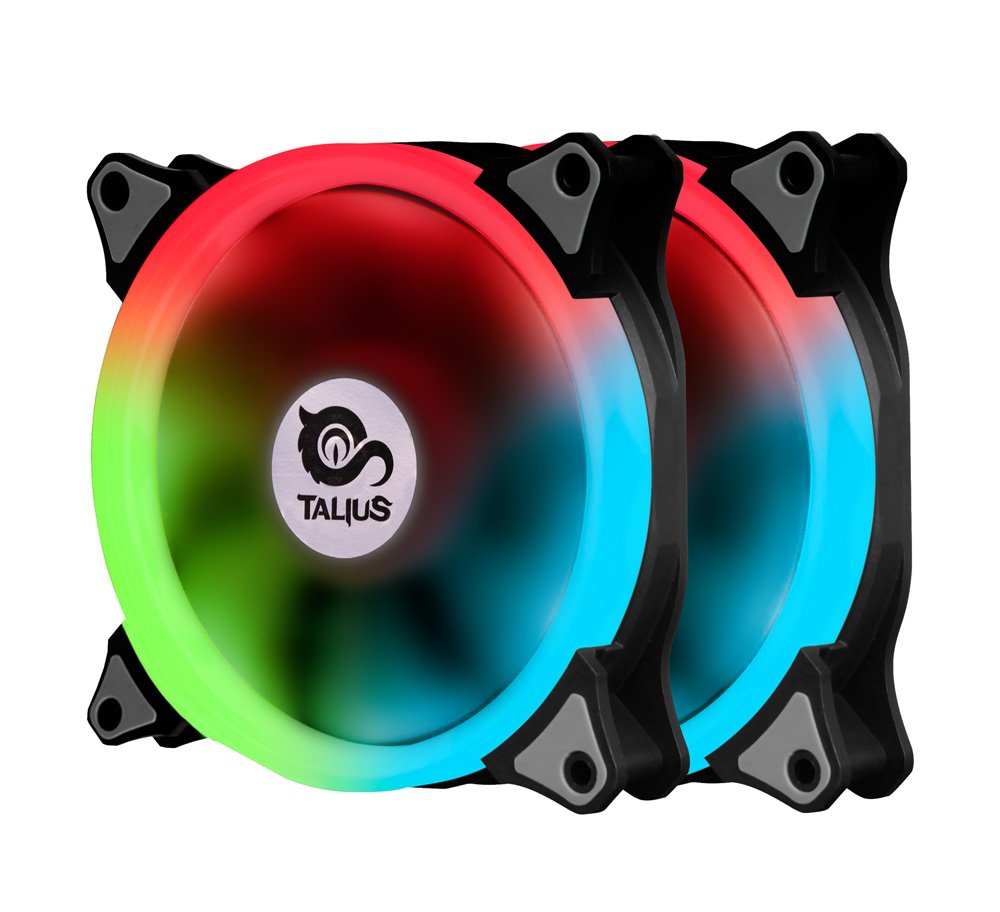 Talius Siroko - Kit de 2 Ventiladores Ring 12 cm RGB, Tira LED y centralita con Mando
