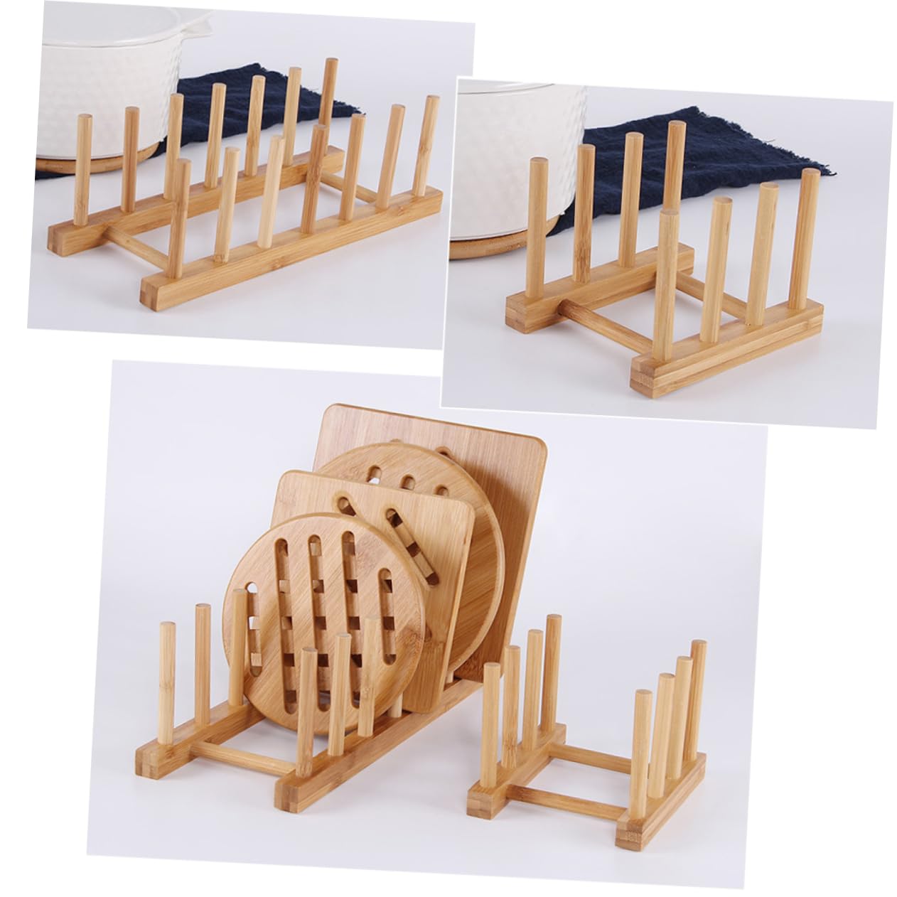 HOLIDYOYO Multi-Function Dish Rack Kitchen Cabinet Organizer Wood Drain Rack Dish Shelf Drying Drainer Storage for Plates and Bowls