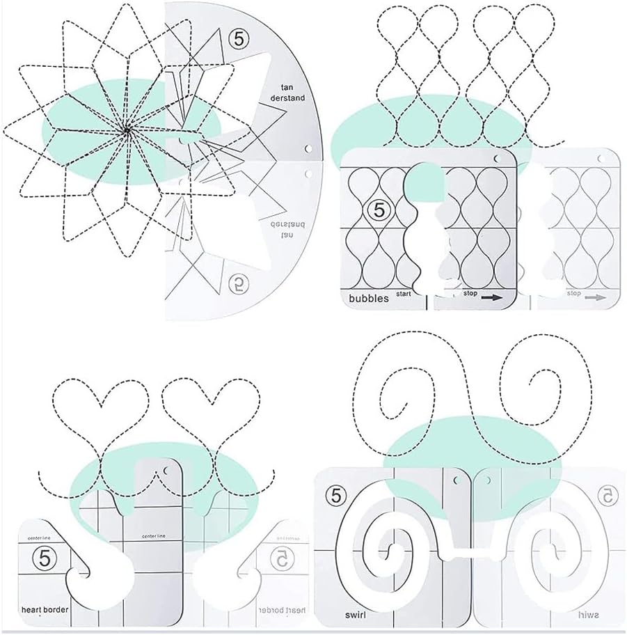 11 PCS Free Motion Quilting Template Set, Free Motion Quilting Rulers, Machine Quilting Rulers, Acrylic Templates for DIY Quilting Gift on Sewing Machine Ruler