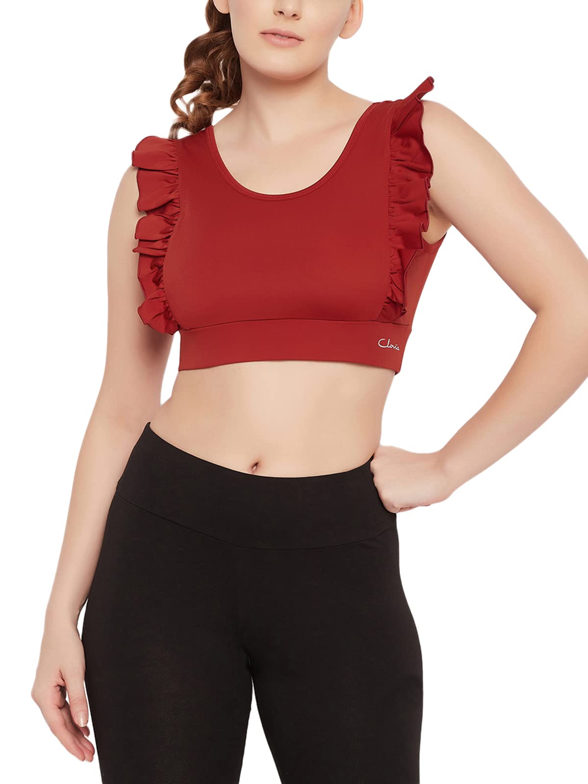 clovia Women's Polyester Impact Ruffled Padded Active Sports Bra-picture-27
