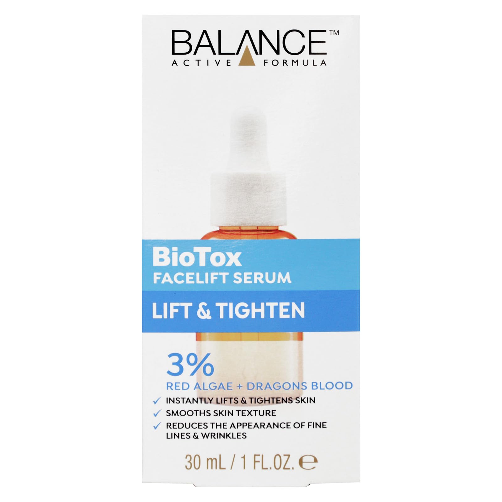Balance Active Formula BioTox Face Lift Serum 30ml - 3% Red Algae & Dragon’s Blood, Instantly Lifts, Tightens & Smooths Skin, Fast Absorbing, Non-Sticky, Dermatologically Tested