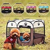 BIGWING Style Welpenlaufstall/Tierlaufstall/Hundehütte/Welpenauslauf/Laufstall für Hunde/Katzenhaus/Wasserdichtes Zelt für Kleintiere wie Hunde, Katzen (L, braun)