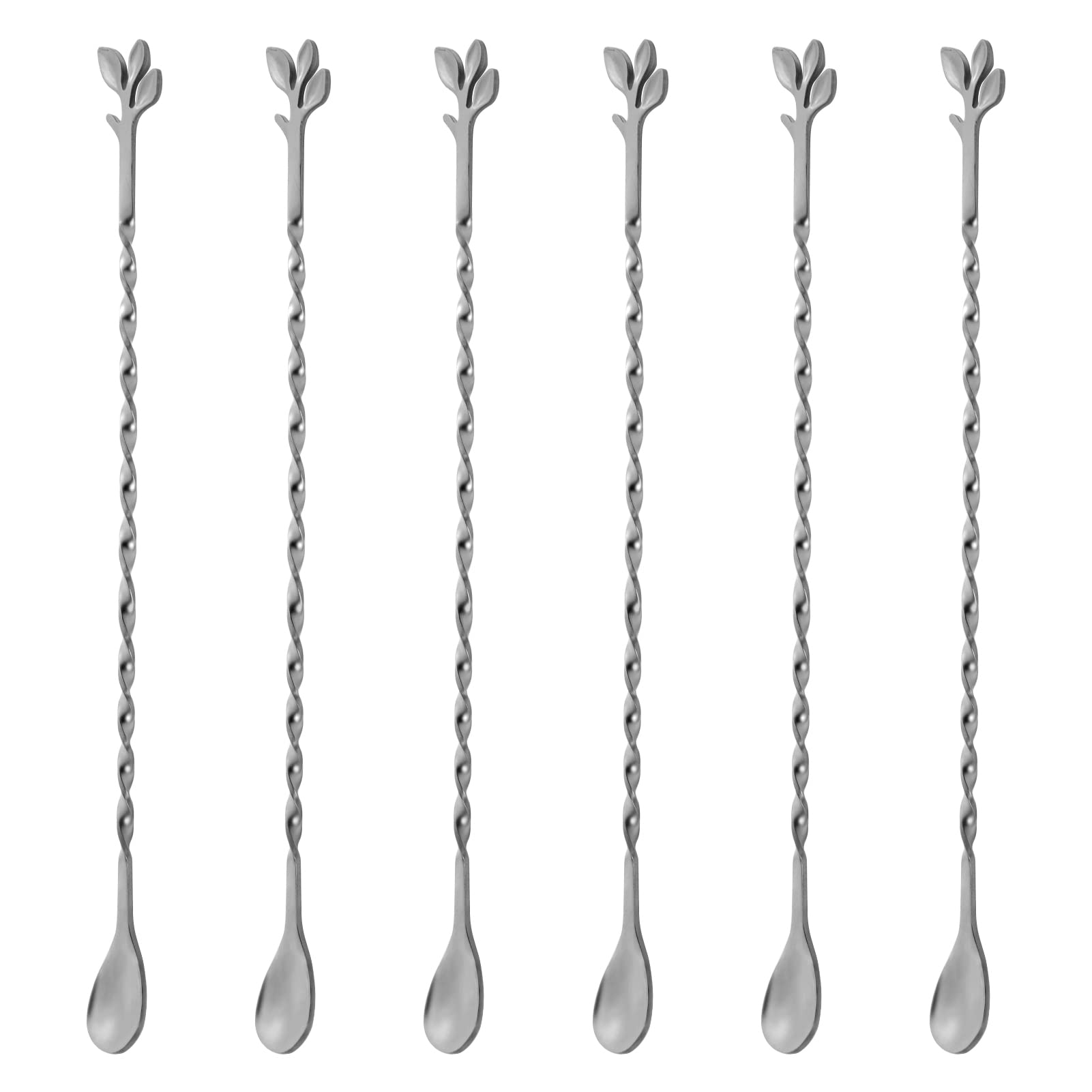 AnSaw 10-Inch Stainless Steel Mixing Spoon, 6-Pieces Silver Spiral Pattern Bar Spoons