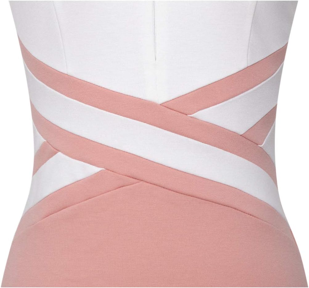 VFSHOW Womens Colorblock Patchwork Slim Front Zipper Work Business Office Party Bodycon Pencil Sheath Dress - Image 4