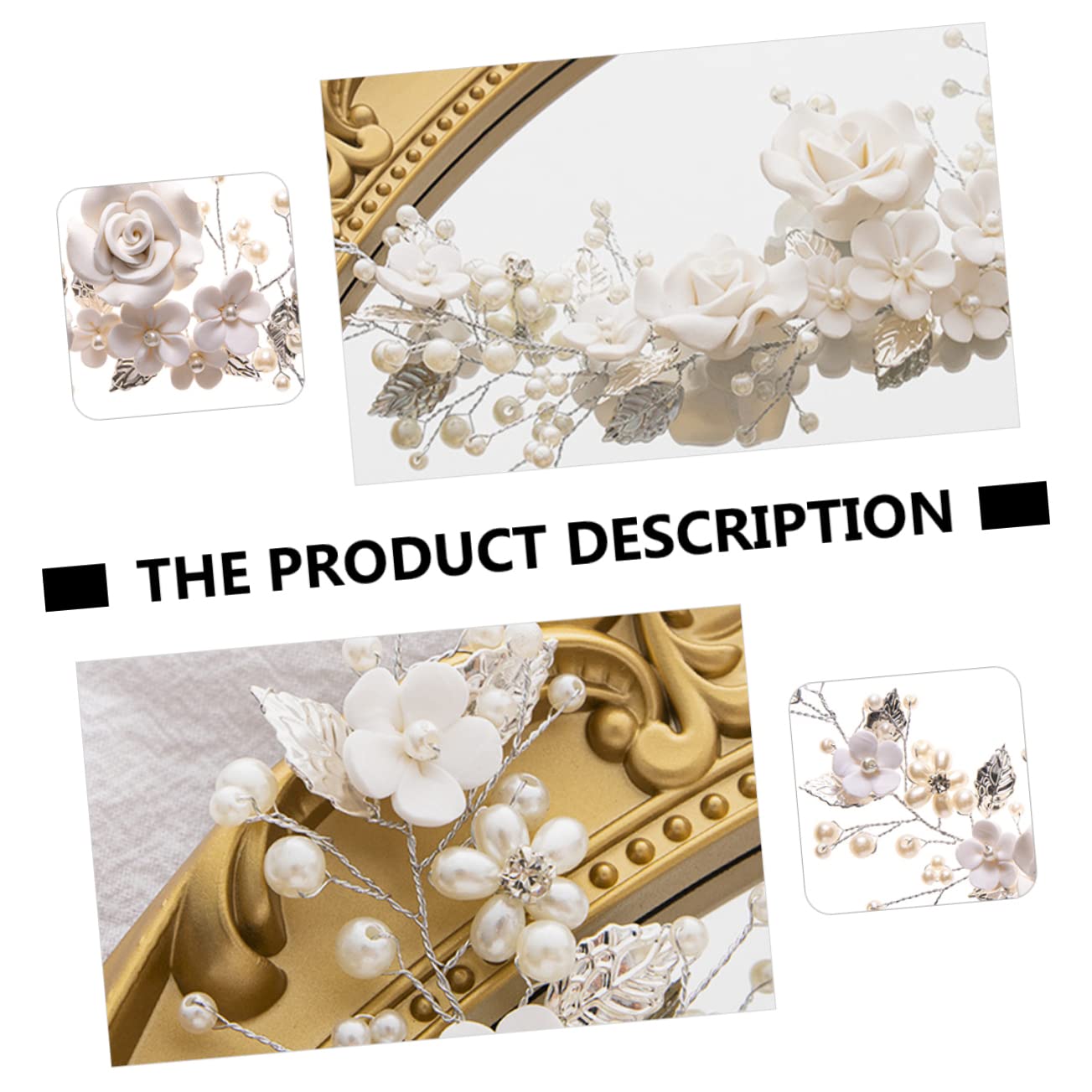 FRCOLOR 3 Piezas Tiara De De Vid Diadema De Guirnalda Nupcial Accesorios Para El Cabello De Boda Tocados De Novia Lazos Para El Cabello Con Flores De Cerámica Blanda.