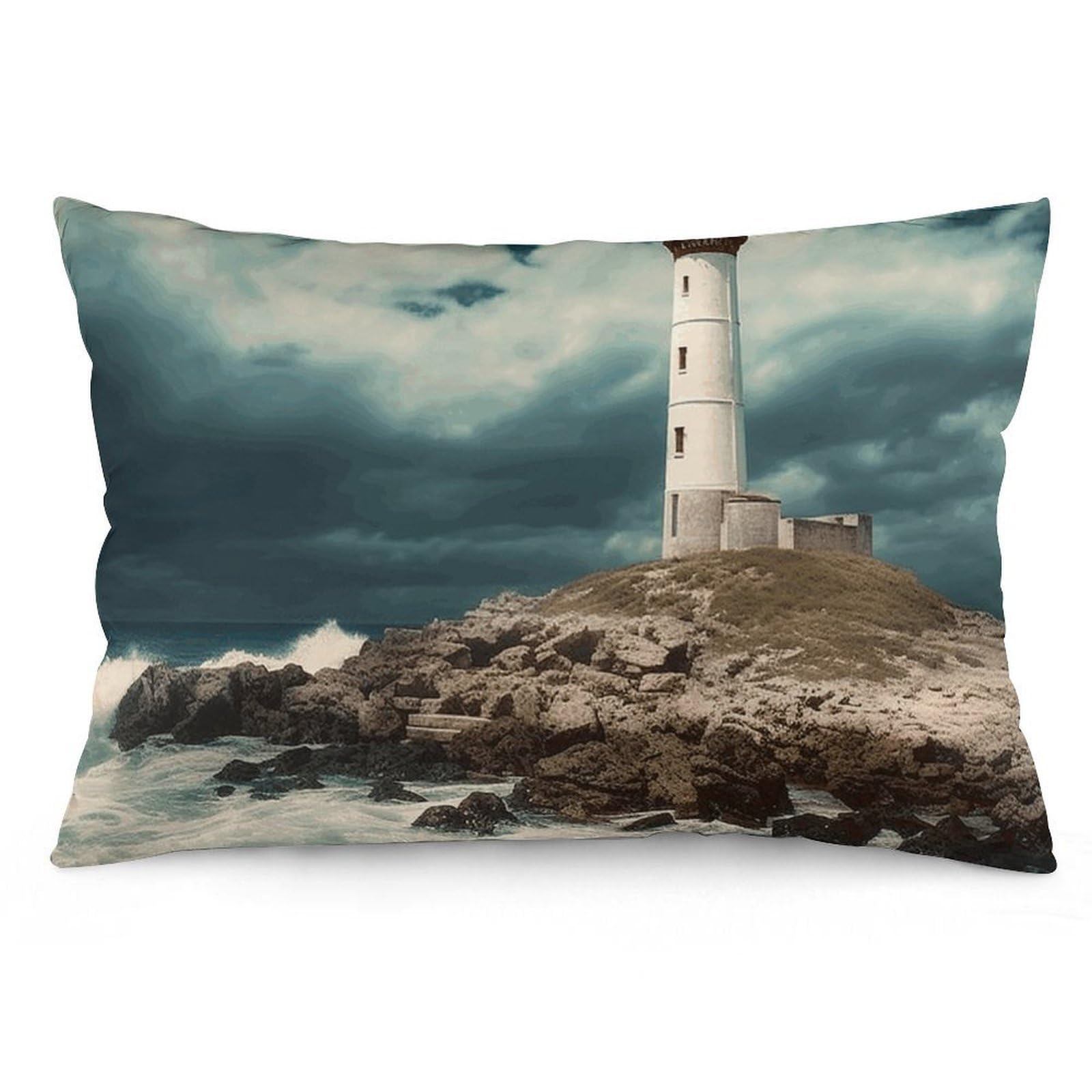 Velvet Pillowcases Standard Size 12 "x20, Ultra Soft Breathable Pillow Cases for Bed, Luxury Cozy Fuzzy Pillow Shams, Lumbar Pillow Cover, Lighthouse Seaside Cushion Case Home Decor