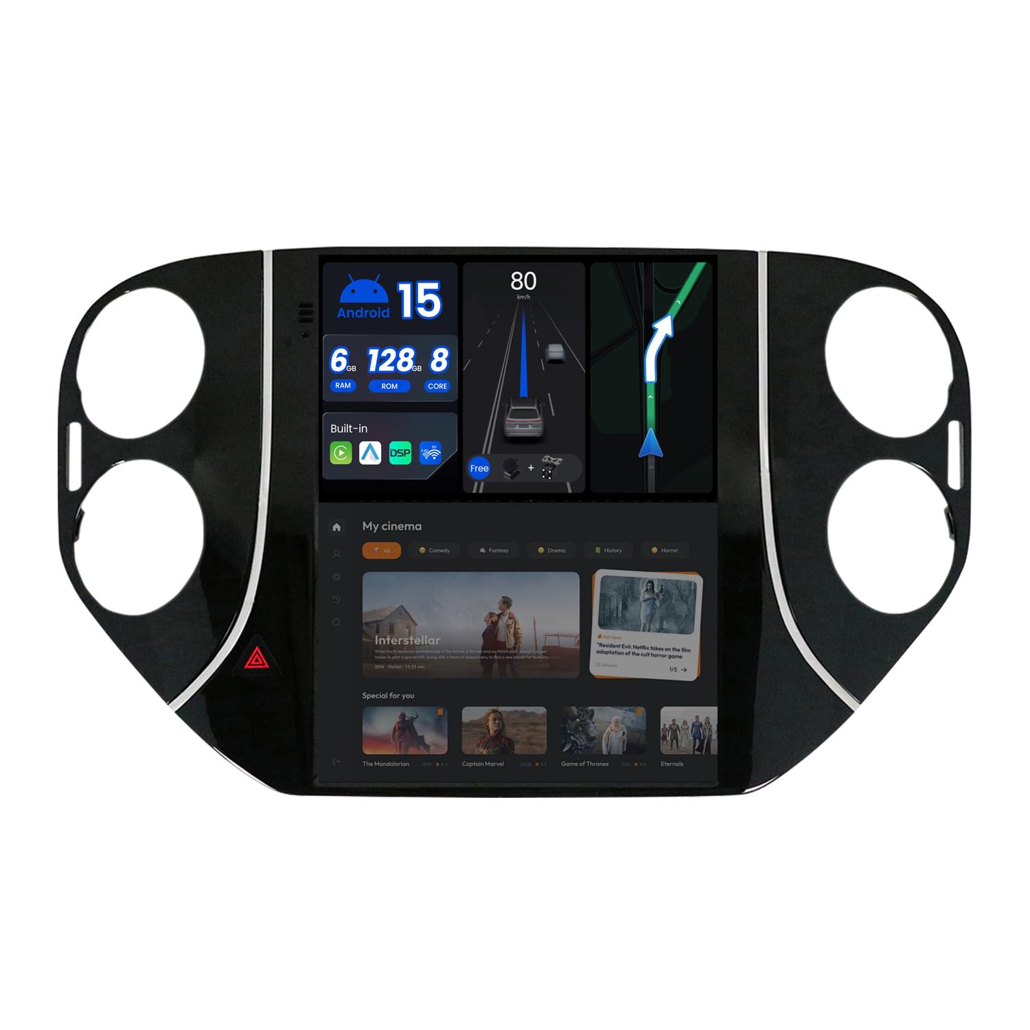 [6G+128G, Octa-Core] - Autoradio für VW Tiguan (2010-2015) Android 15 GPS Navigation Radio - DSP/Carplay/Android Auto - Kamera + MIC - 9.7 Zoll 2 Din - Lenkradsteuerung 4G WiFi DAB 360-CAM