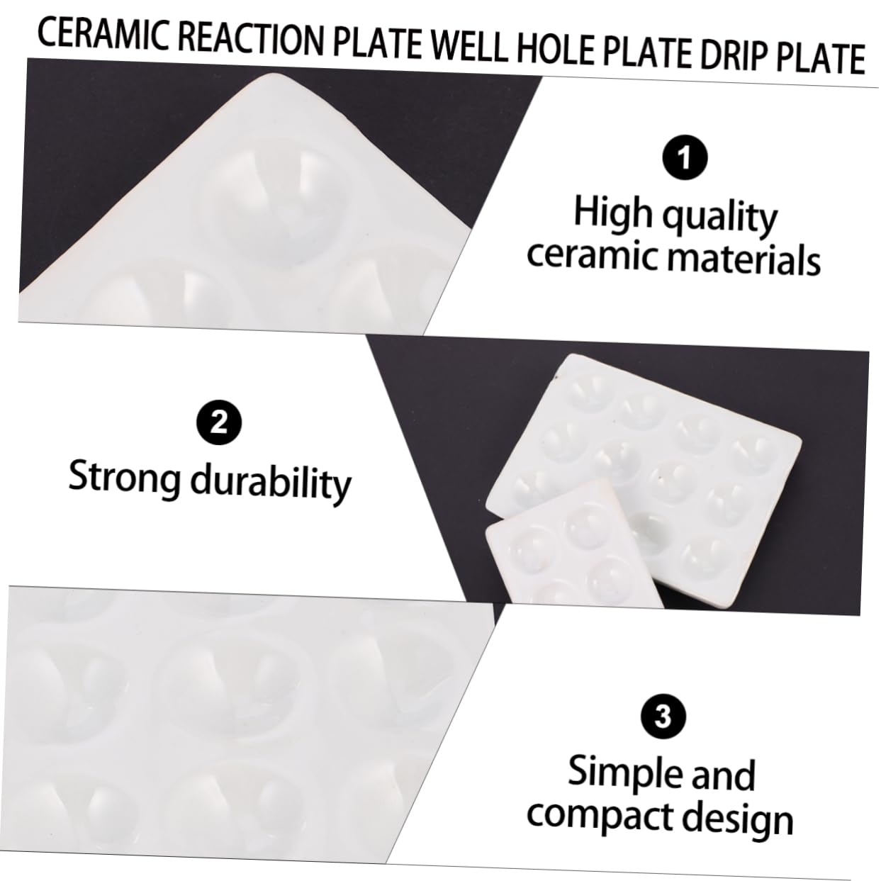 Mobestech Juego de 4 Placas de Cerámica para Reacción Química Diseño Compacto, Fácil de Almacenar, 6 y 12 Agujeros, Color Blanco, Adecuado para Laboratorio y Clases de Química