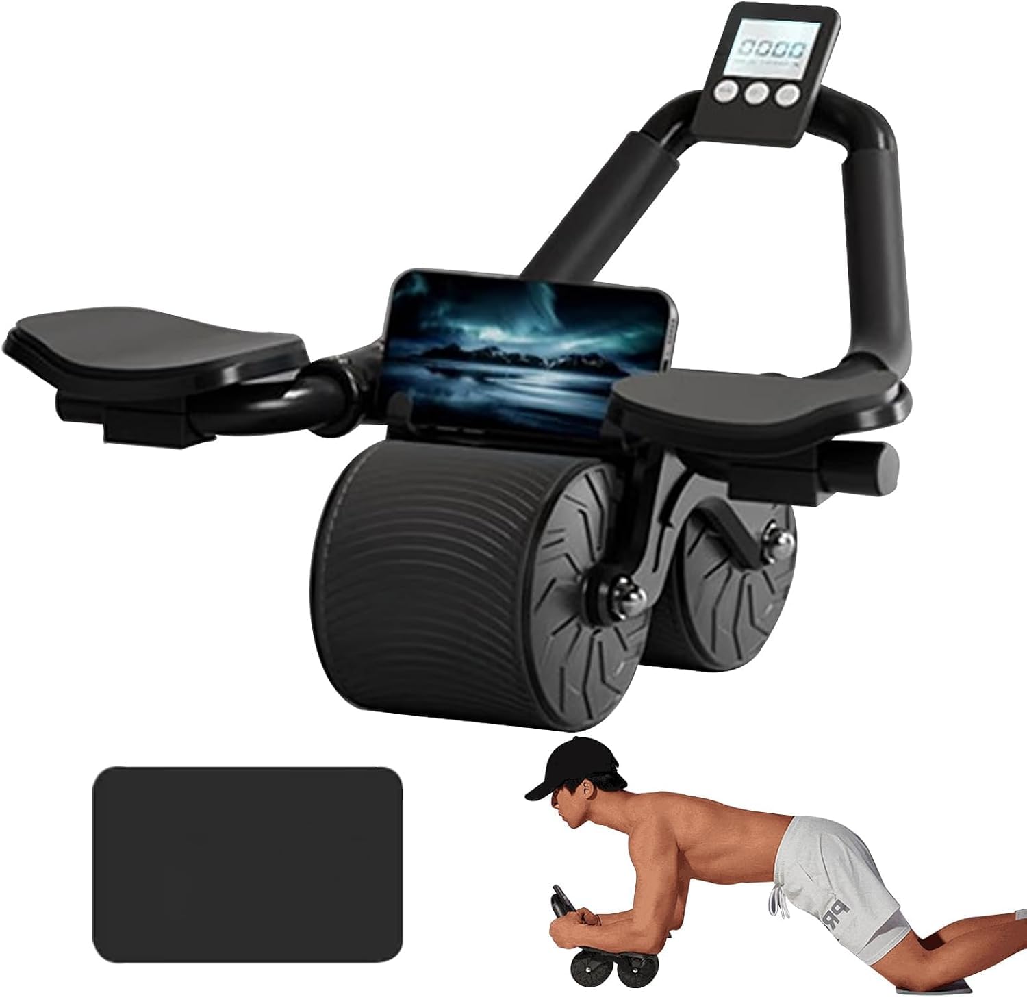 ab roller for home workout, automatic rebound abs wheel, heavy duty non-slip core trainer for men & women, abdominal exercise equipment for belly fat & strength training