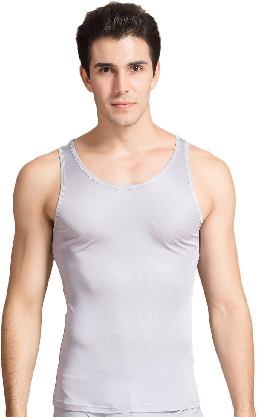 CLC Men's Mulberry Silk Camisole Sleeveless Shirt Tank Tops Knit Fabric