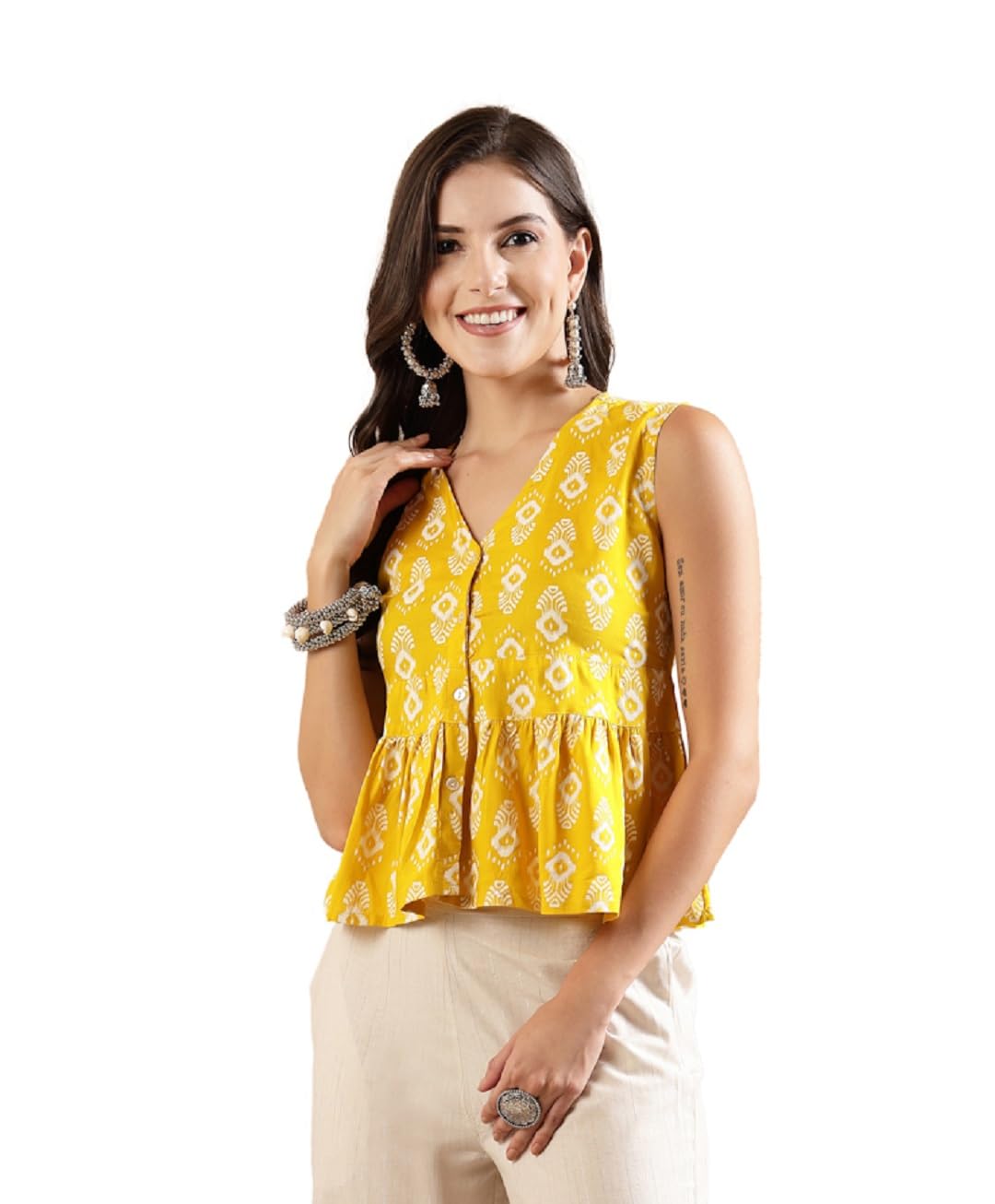 Stylum Women’s Bandhej Printed Rayon Peplum Top