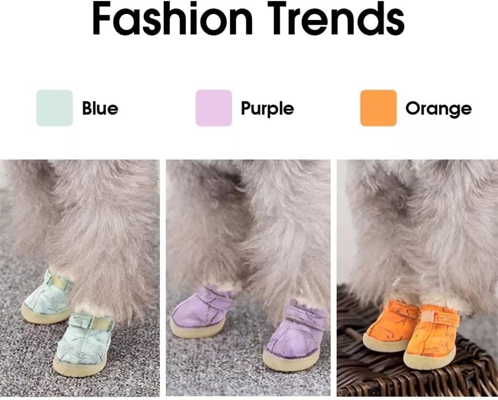 4pcs Warm Dog Cat Shoes Anti-Smooth Dog Shoes Winter Small Dog Cat Rain and Snow Shoes Small Dog Shoes (Color: Blue, Size: 2 Code) (Purple 2 Code)