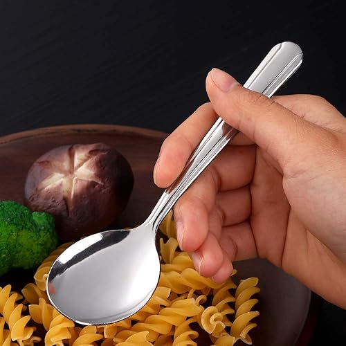 Miniatura 3 de Juego de cubiertos de cuchara redonda de 12 piezas, cucharas redondas de 5.8 pulgadas, color plateado