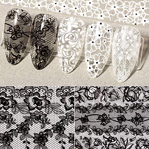 10 Rolls Nail Foil Transfer Stickers For Women Lace Foils Black White Laser Foils Retro Holographic Nail Art Supplies Flower Paper Designs For Acrylic Decorations Diy Nail Arts Manicure Charms #TOP1
