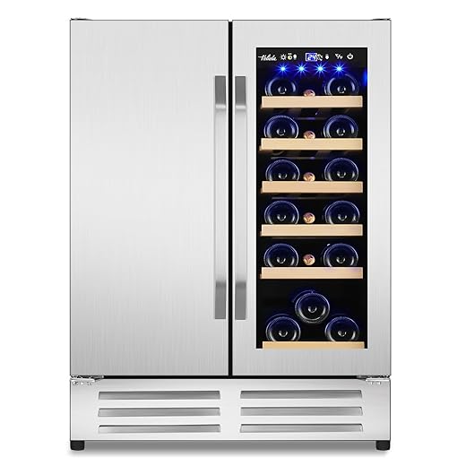 24 Inch Wine and Beverage Refrigerator, Dual Zone Wine Beverage Cooler, Built-in/Freestanding Beer and Wine Fridge with a Powerful Compressor, 20 Bottles and 88 Cans Capacity