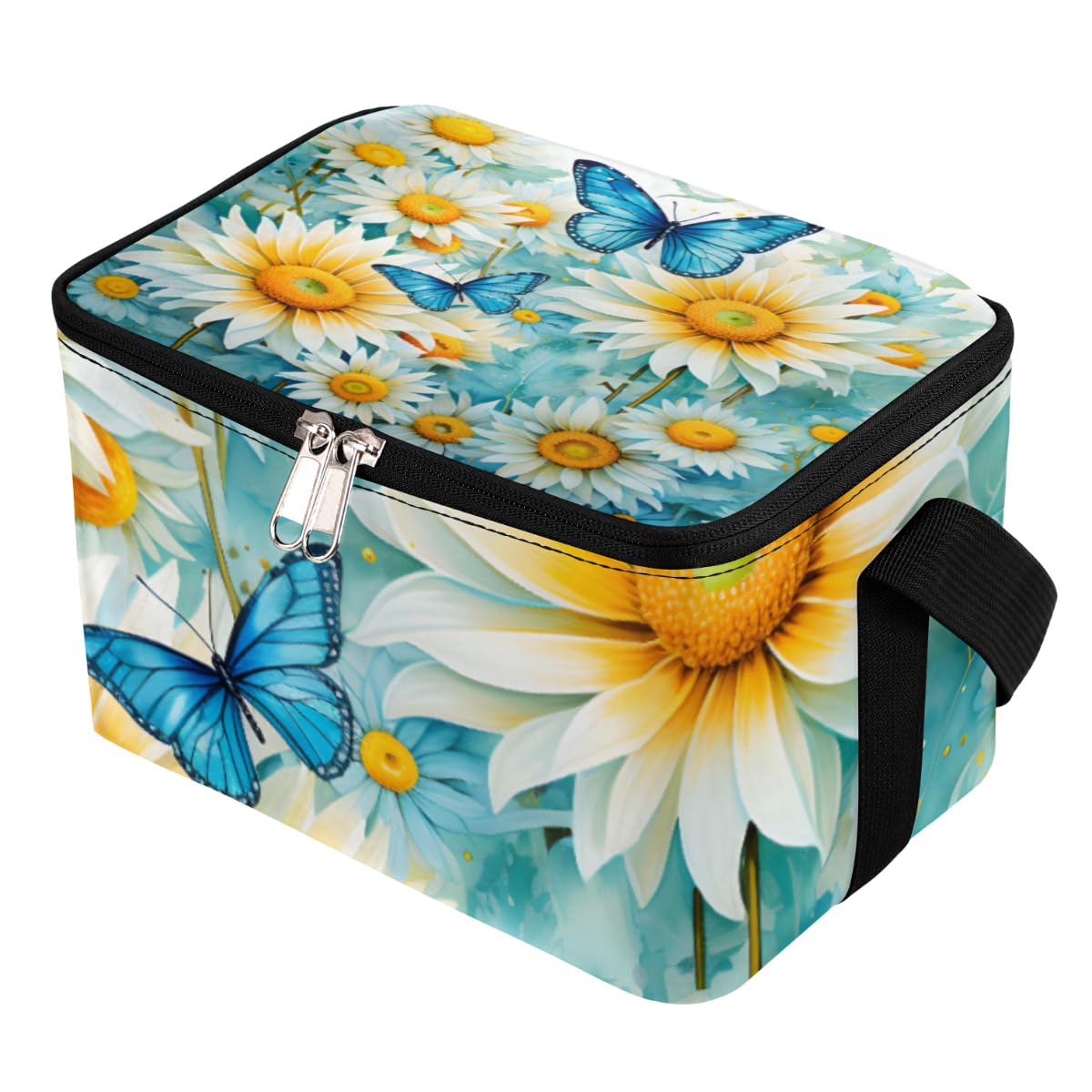 GzLeyigou Lunch Bags for Women Men 9 Cans,Floret Butterfly Hot & Cold Food Delivery Bag Insulated Grocery Bag Insulated Lunch Box White Floral Cooler Bag for Office Work Picnic Beach