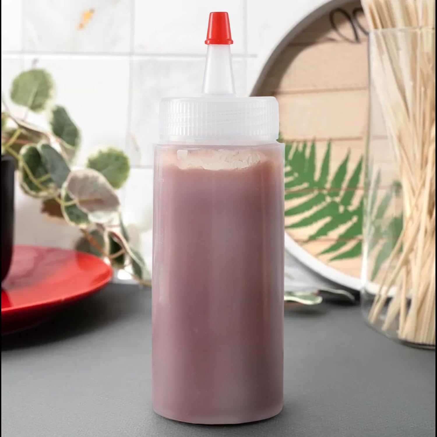 SEUNMUK 50 Pack 4 oz Squeeze Bottle, 120 ml Squeeze Bottles for Sauces, Plastic Bottles with Squeeze Top Caps for Ketchup, BBQ, Sauces, Syrup, Condiment