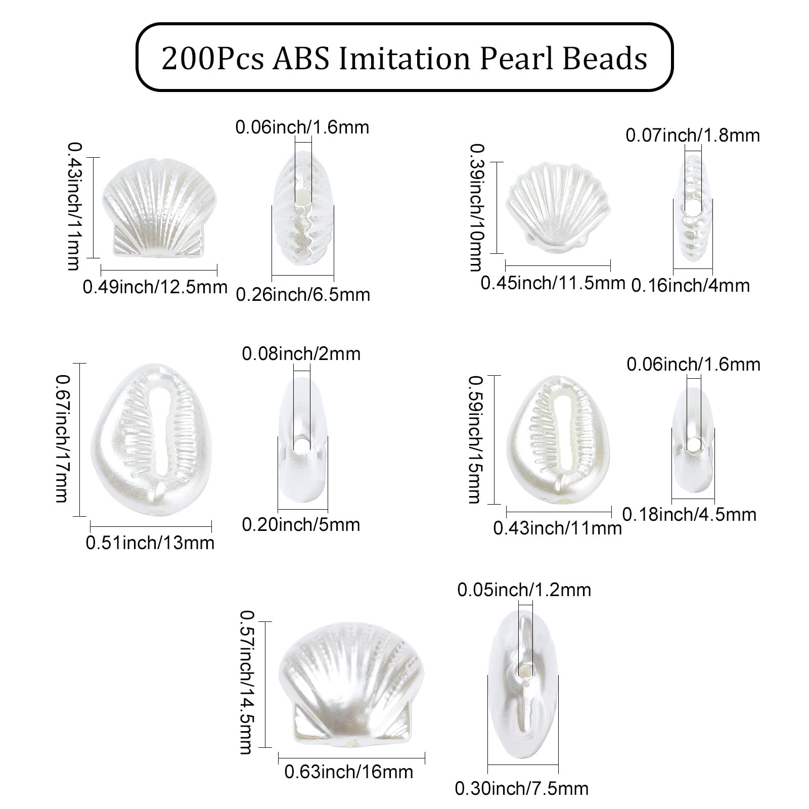 UR URLIFEHALL 200 Pcs ABS Plastic Imitation Pearl Beads White Sea Shell Conch Shaped Beads for Crafting Jewellery Vase Filler Hair Home Decor - Image 2