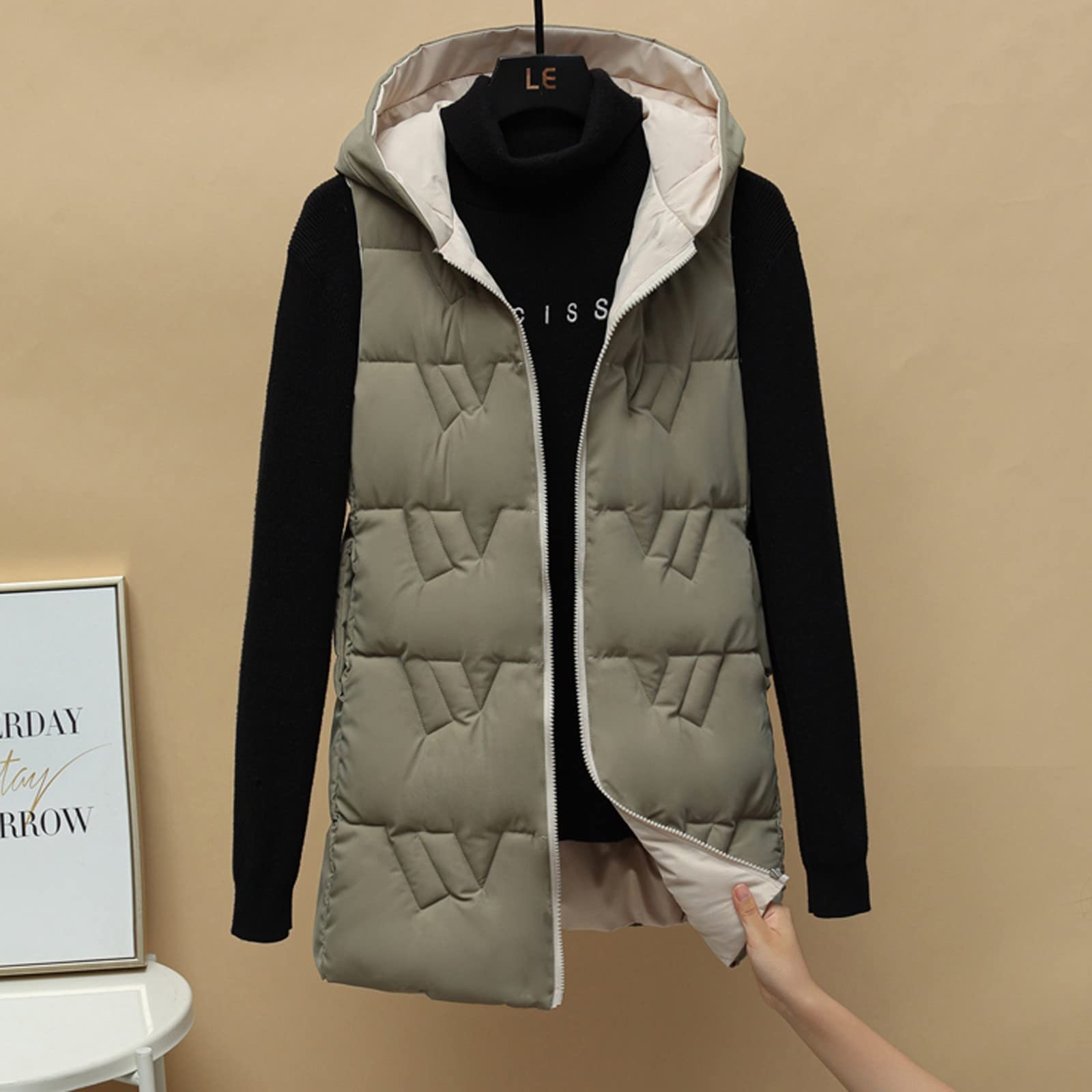 Genérico Chaleco Mujer Largo Invierno acolchado ligero Borrego chaqueta acolchada de talla grande sin Mangas Tallas Grandes versátil al Aire Libre