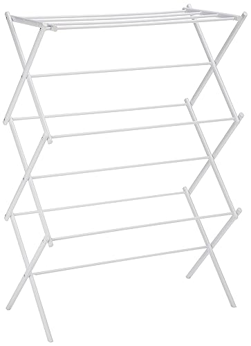 Amazon Basics Foldable Portable Laundry Rack for Air Drying Clothing, Indoor Outdoor Use - 14.5" D x 29.5" W x 41.8" H, White - White - 14.5" D * 29.5" W * 41.8" H